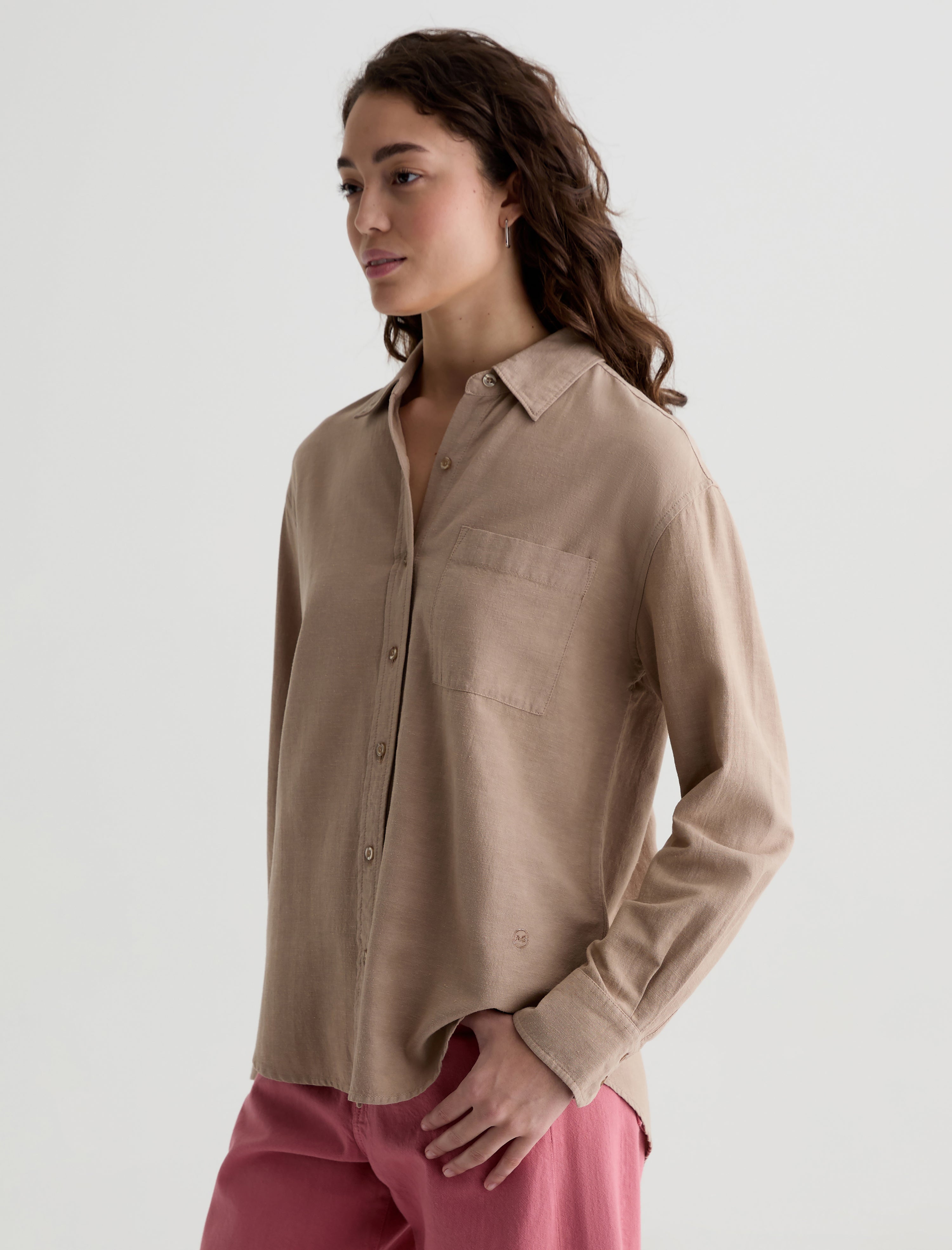 Addison Shirt Simple Taupe Relaxed Button-Up Shirt Women Top Photo 6