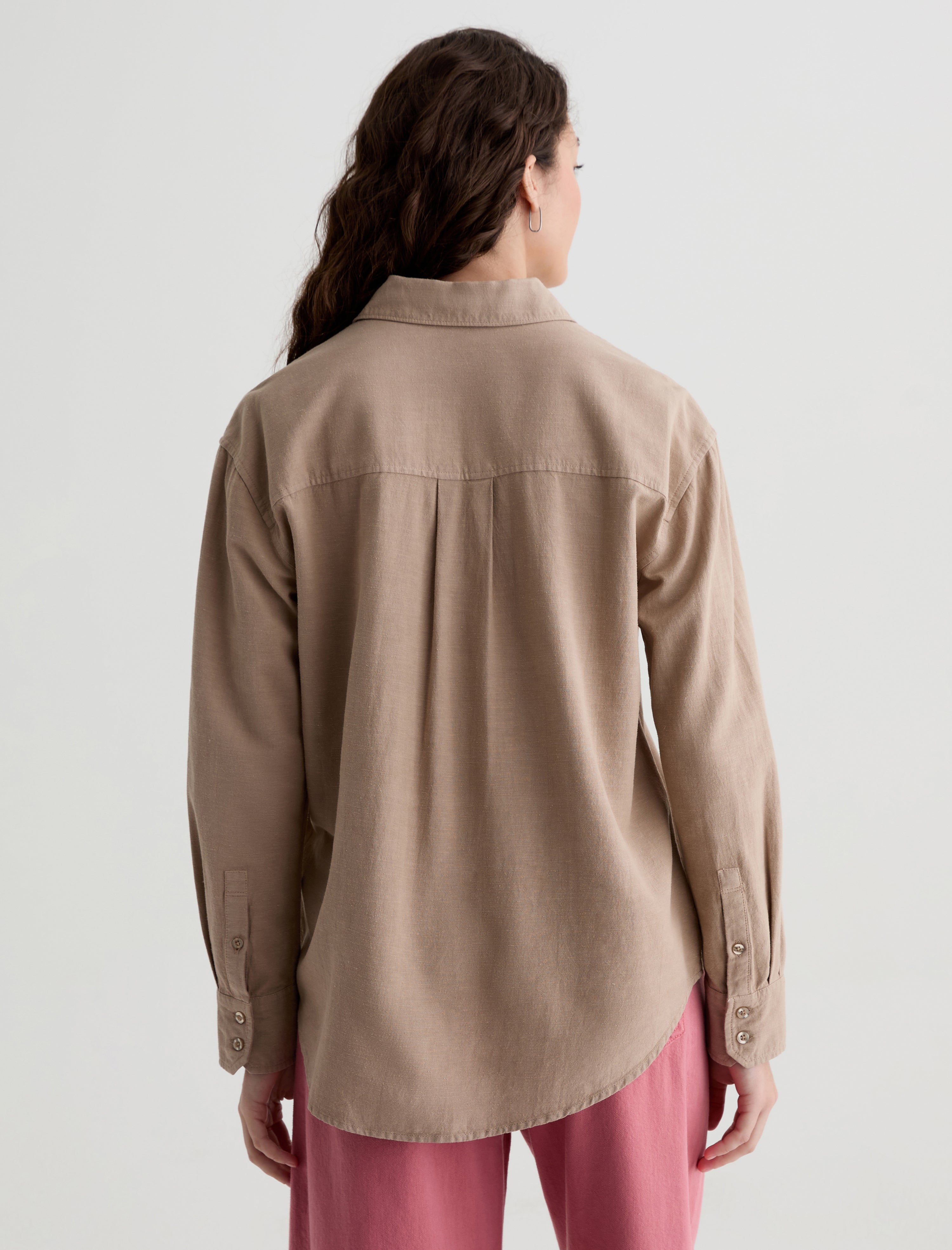 Addison Shirt Simple Taupe Relaxed Button-Up Shirt Women Top Photo 7
