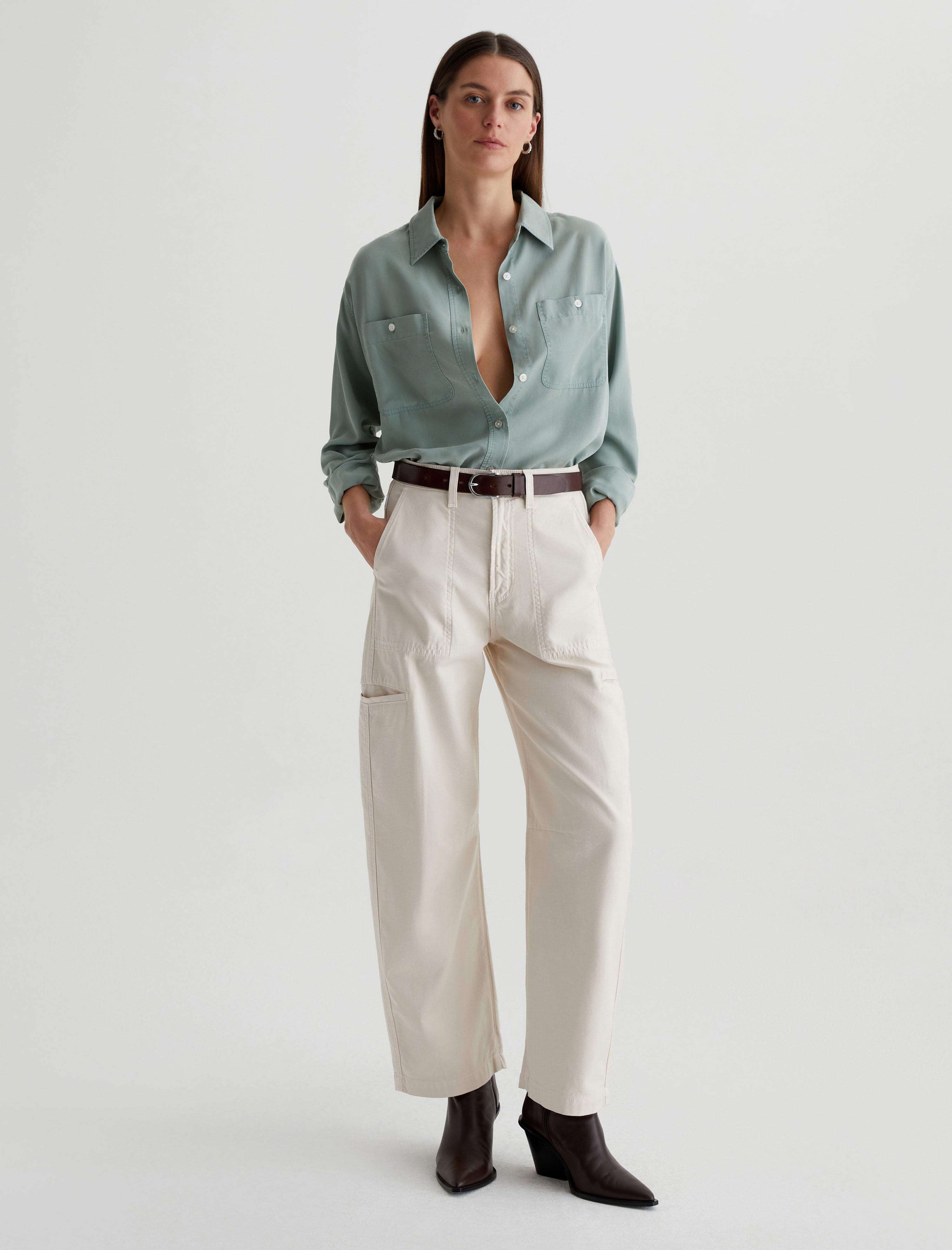 Leny Matcha Latte Relaxed Shirt Women Top Photo 4