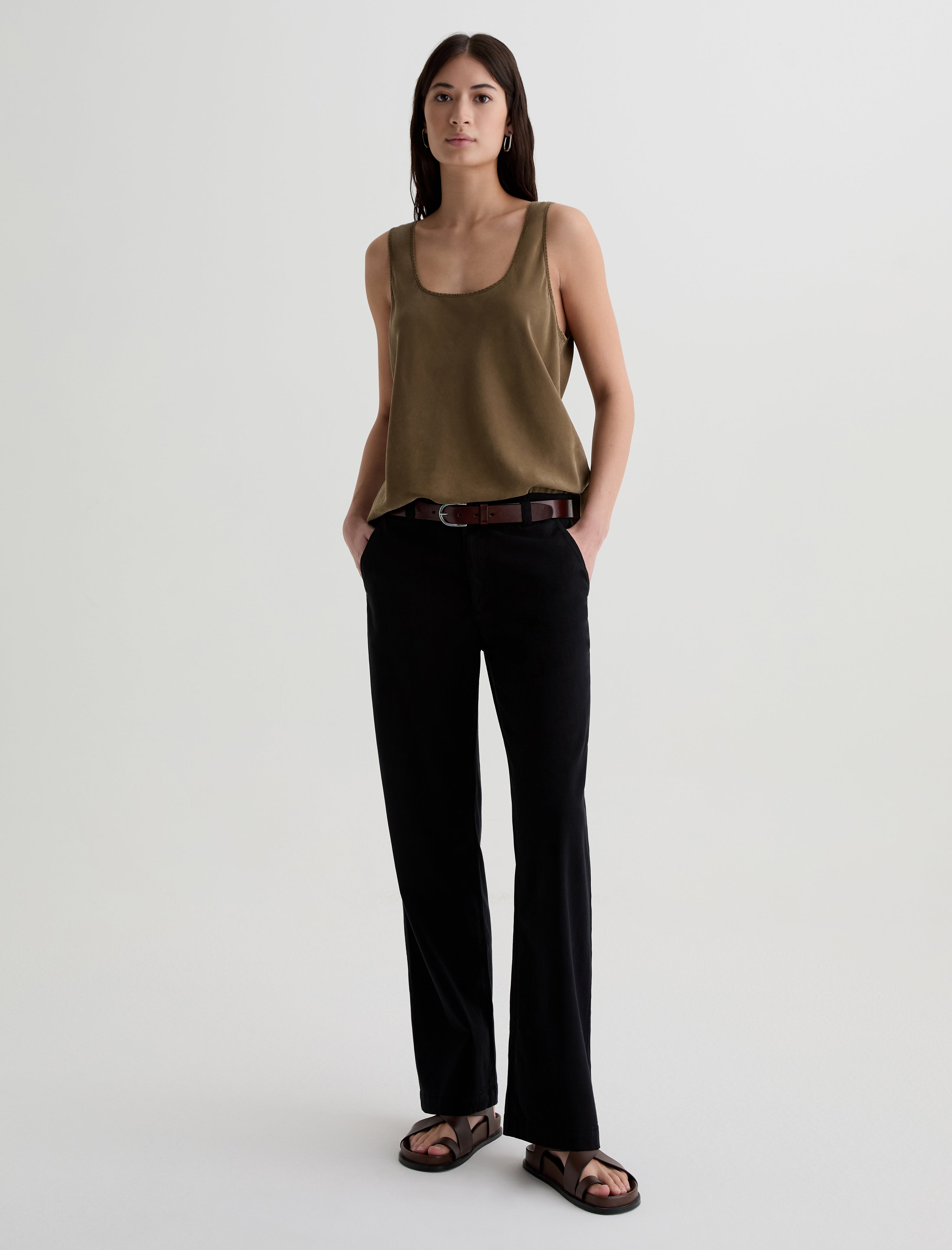 Caden Straight Super Black Relaxed Chino Women Bottom Photo 1