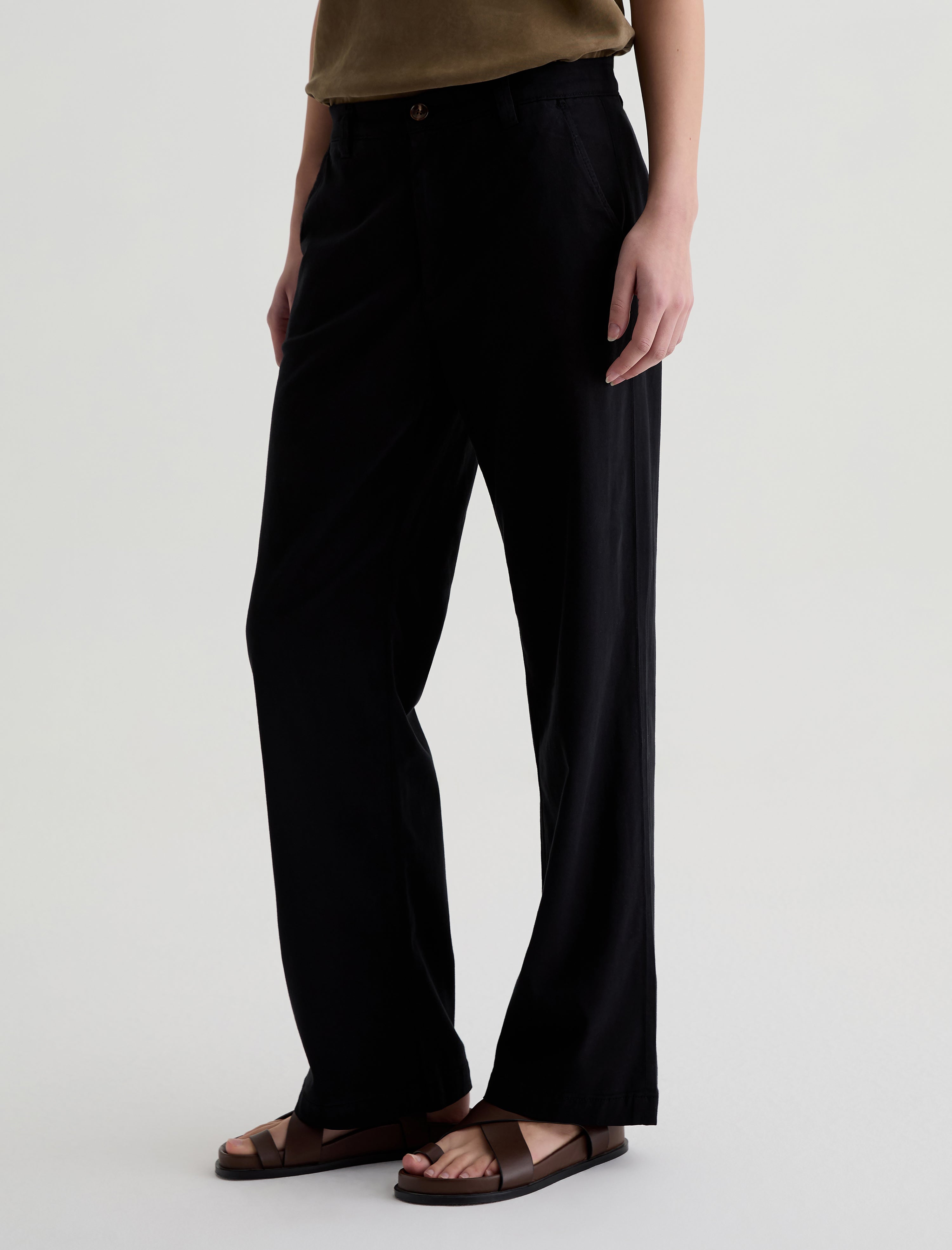 Caden Straight Super Black Relaxed Chino Women Bottom Photo 5