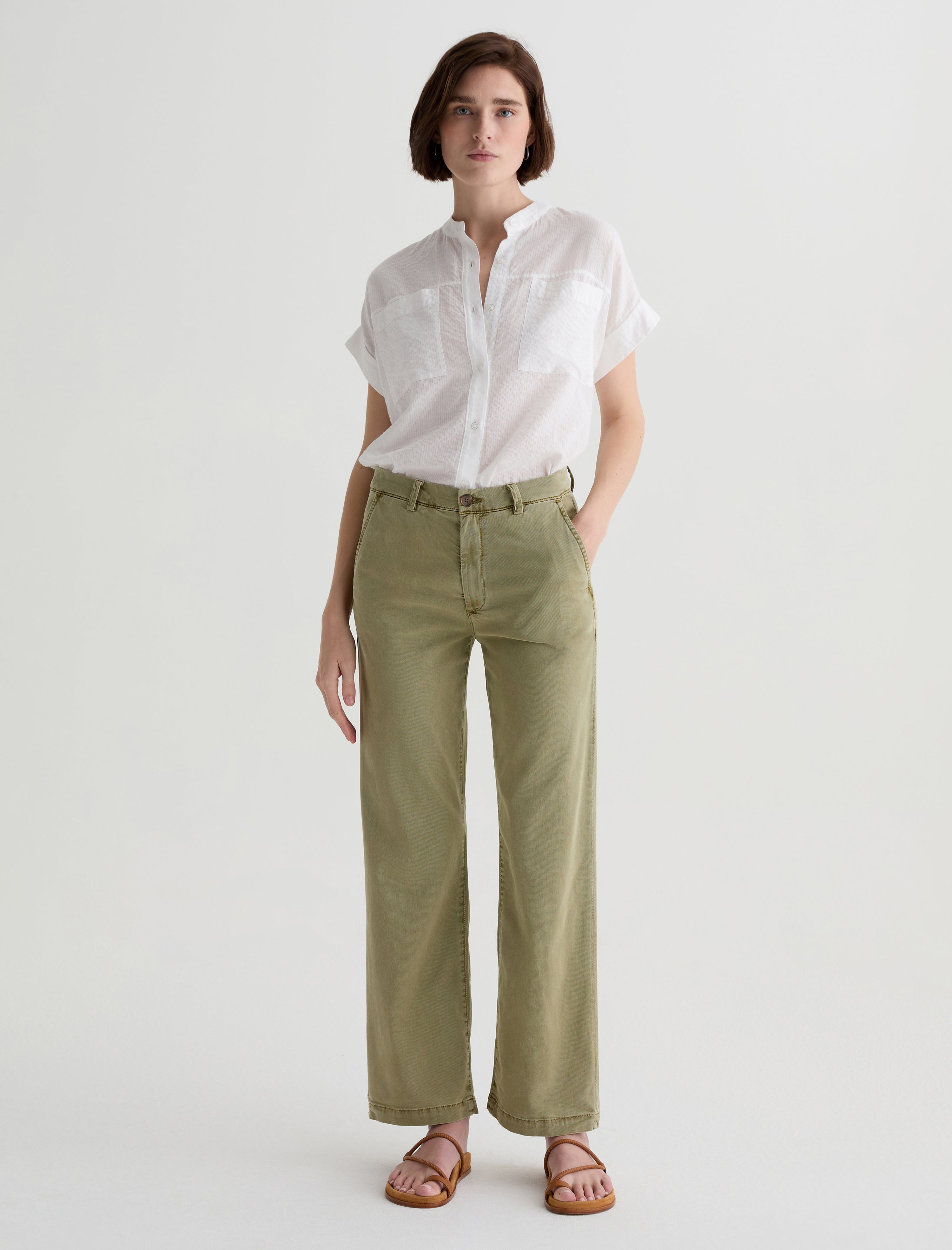 Caden Straight Sulfur Basil Relaxed Chino Women Bottom Photo 1