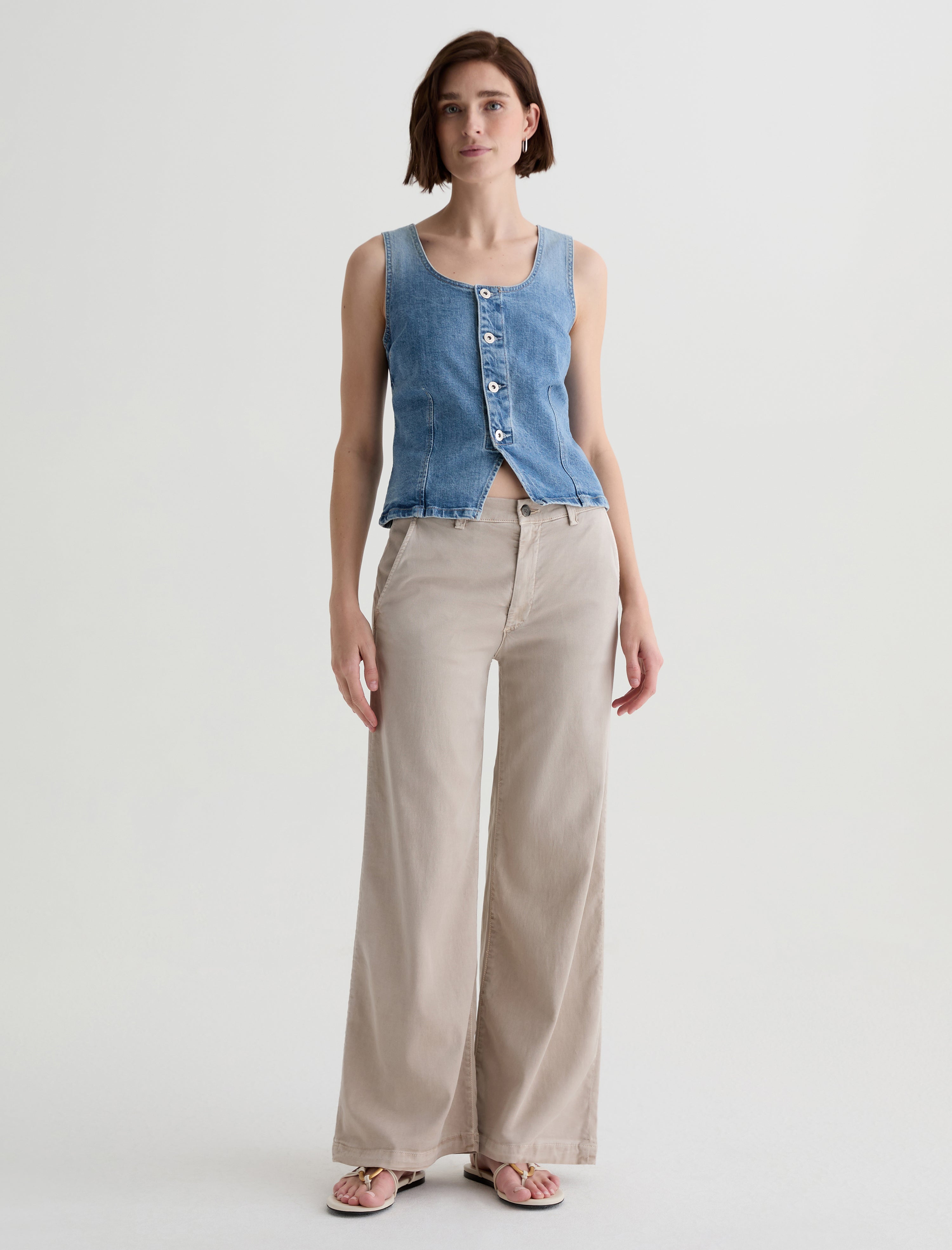 Caden Wide Leg Sulfur Simple Taupe Tailored Trouser Women Bottom Photo 1