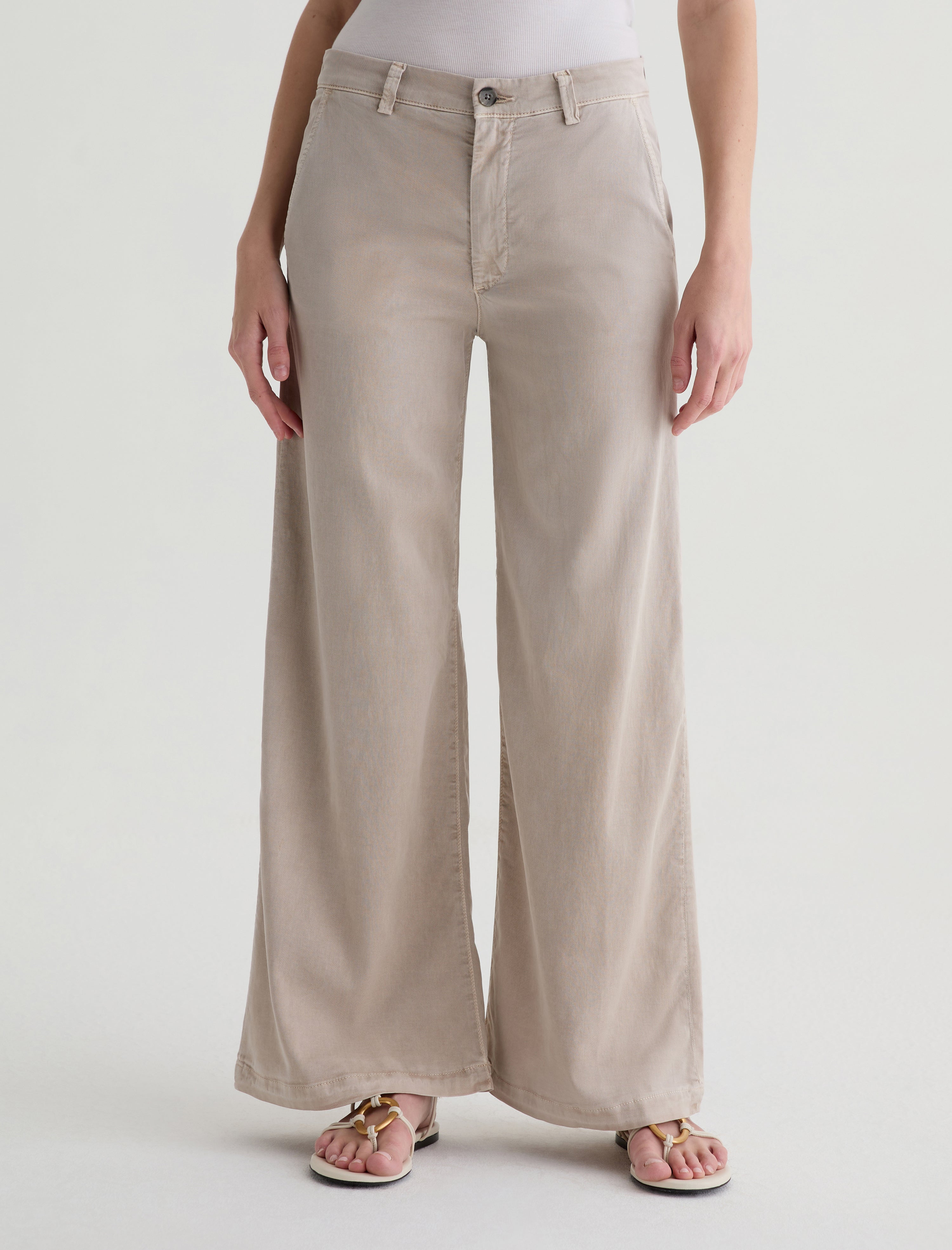Caden Wide Leg Sulfur Simple Taupe Tailored Trouser Women Bottom Photo 2