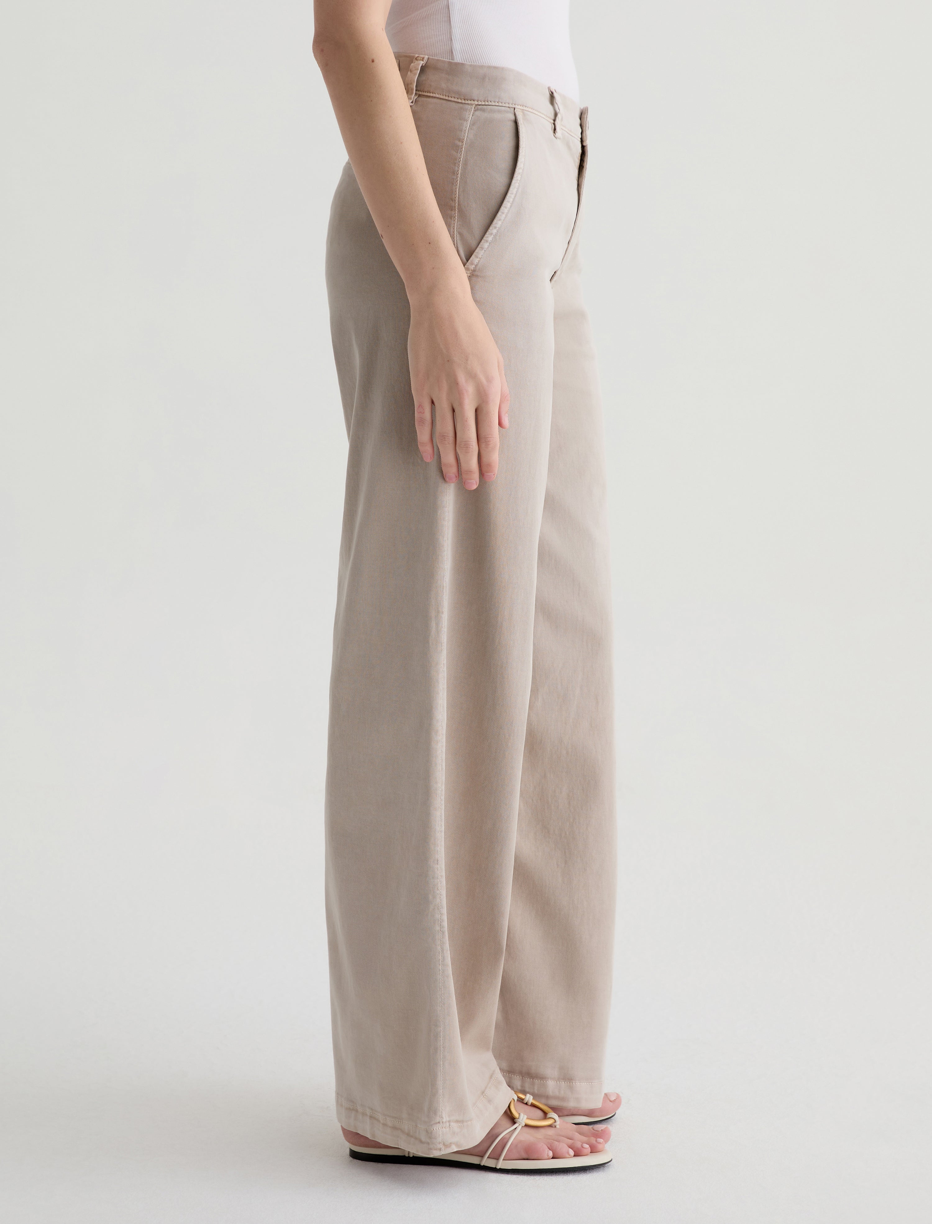 Caden Wide Leg Sulfur Simple Taupe Tailored Trouser Women Bottom Photo 4