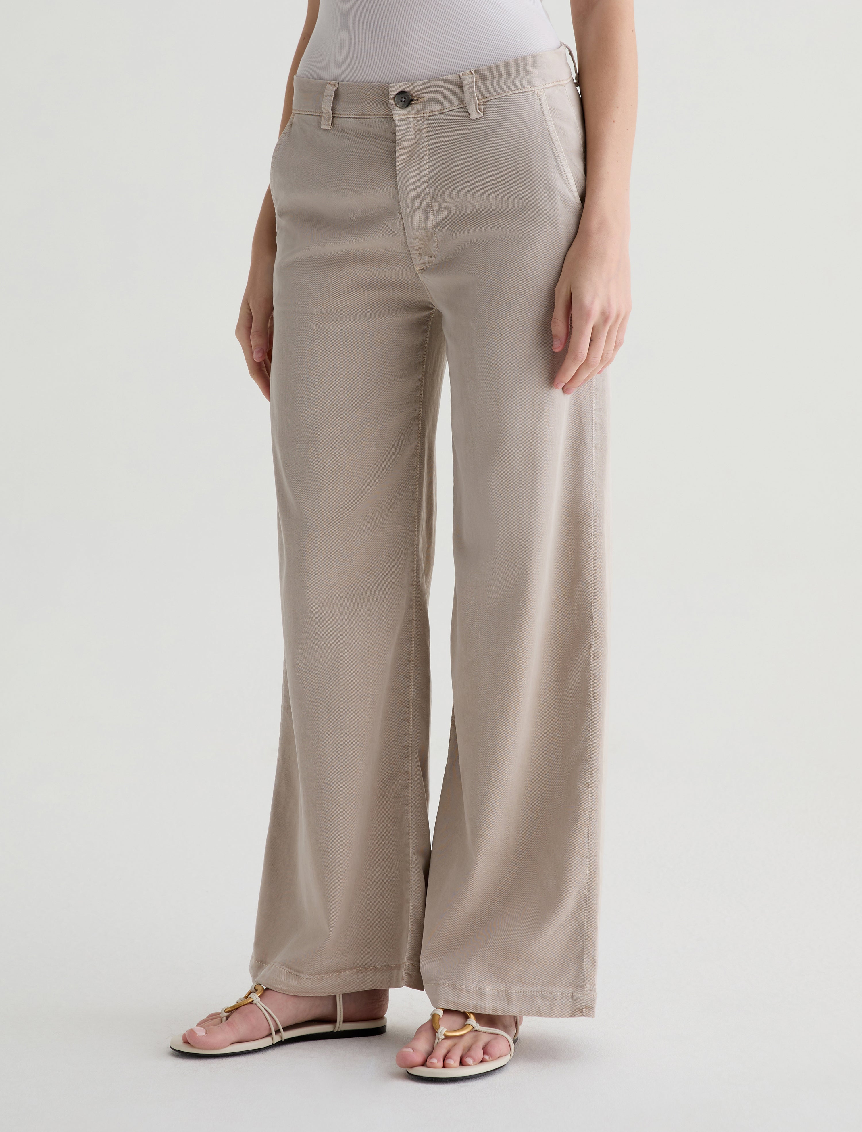 Caden Wide Leg Sulfur Simple Taupe Tailored Trouser Women Bottom Photo 5