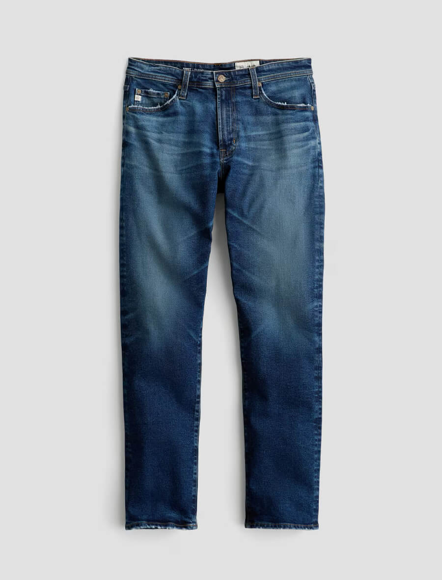Blue jeans on a light gray background