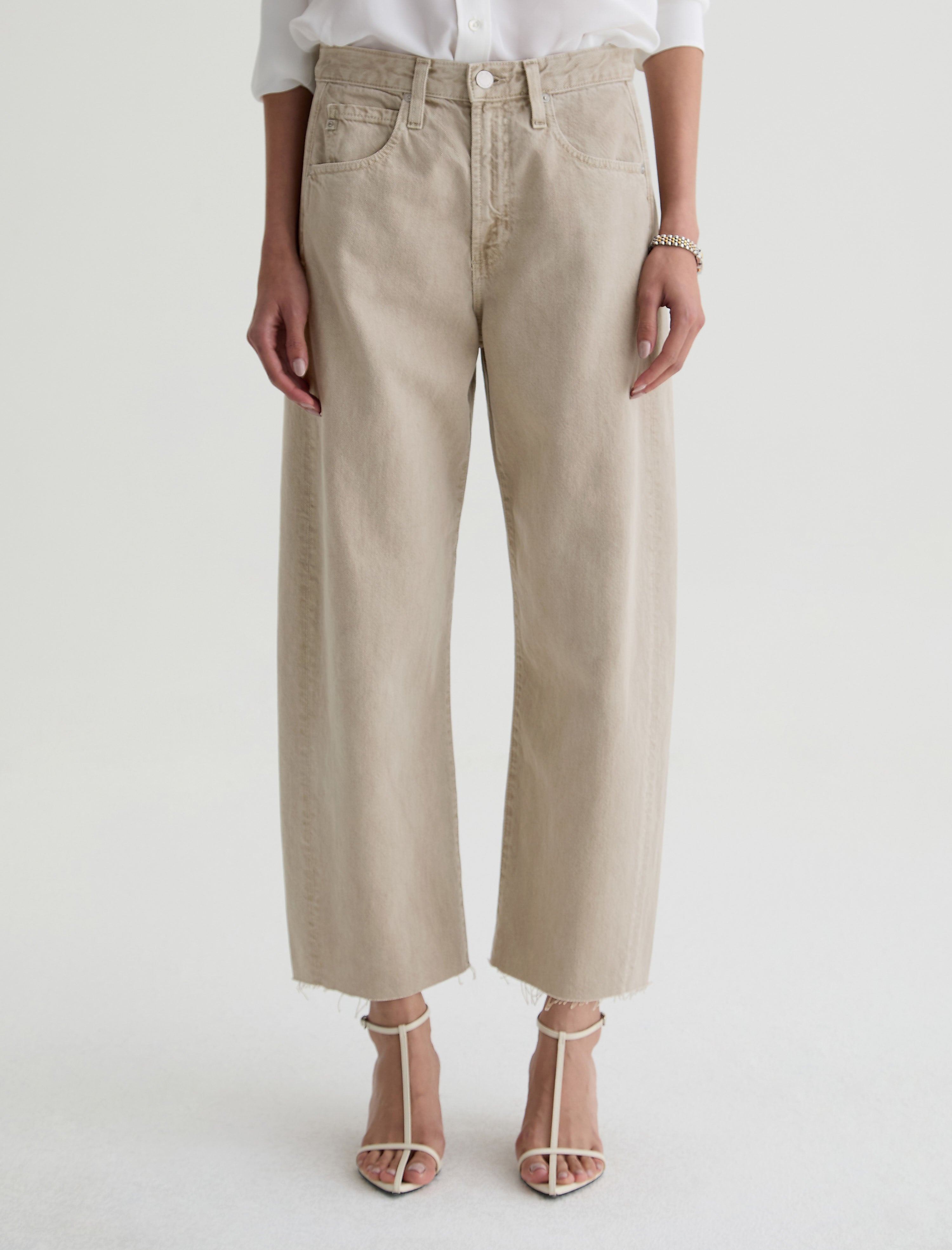 Hattie Crop Sulfur Light Taupe High-Rise Barrel Women Bottom Photo 2