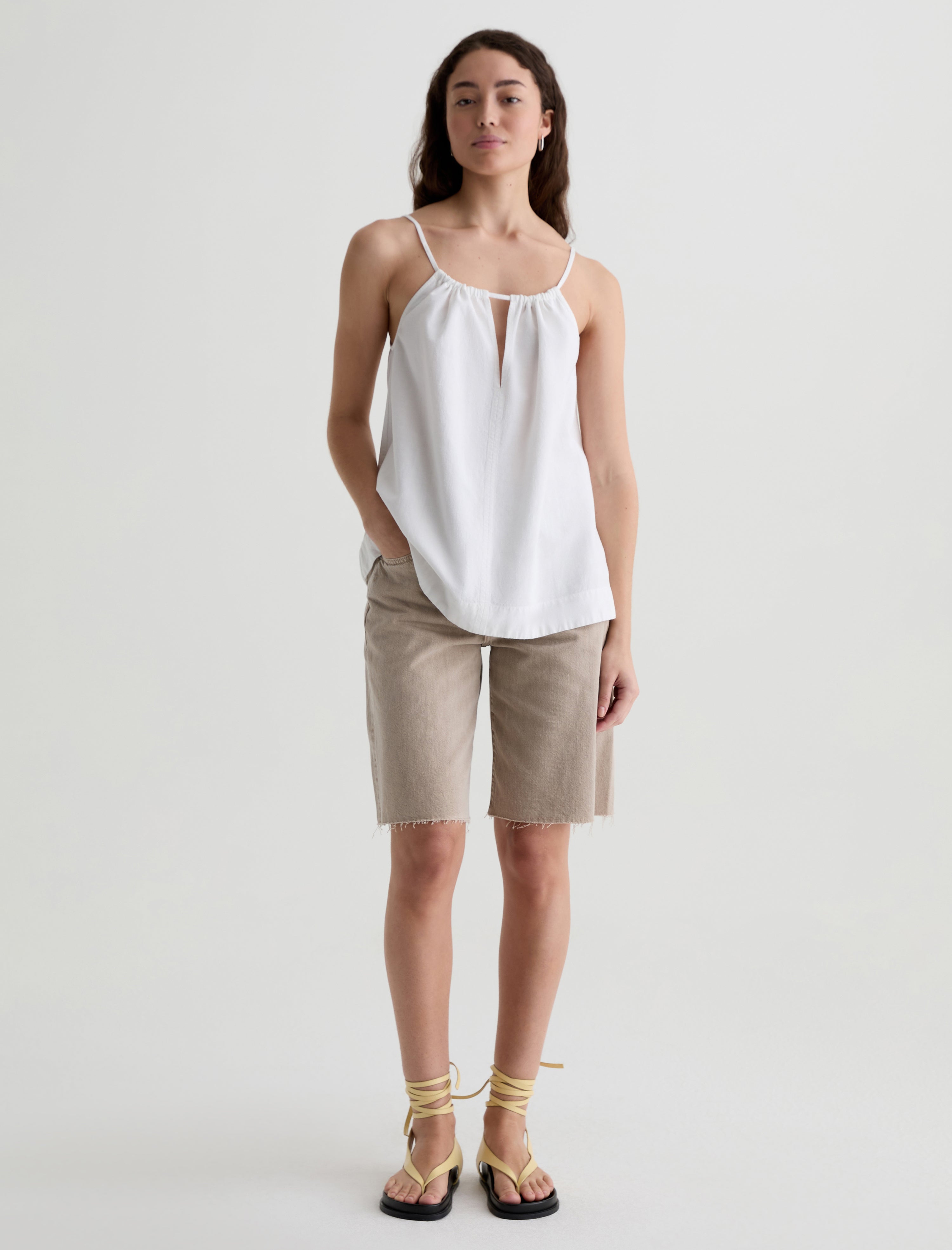 Hattie Short Sulfur Simple Taupe High-Rise Bermuda Women Bottom Photo 1