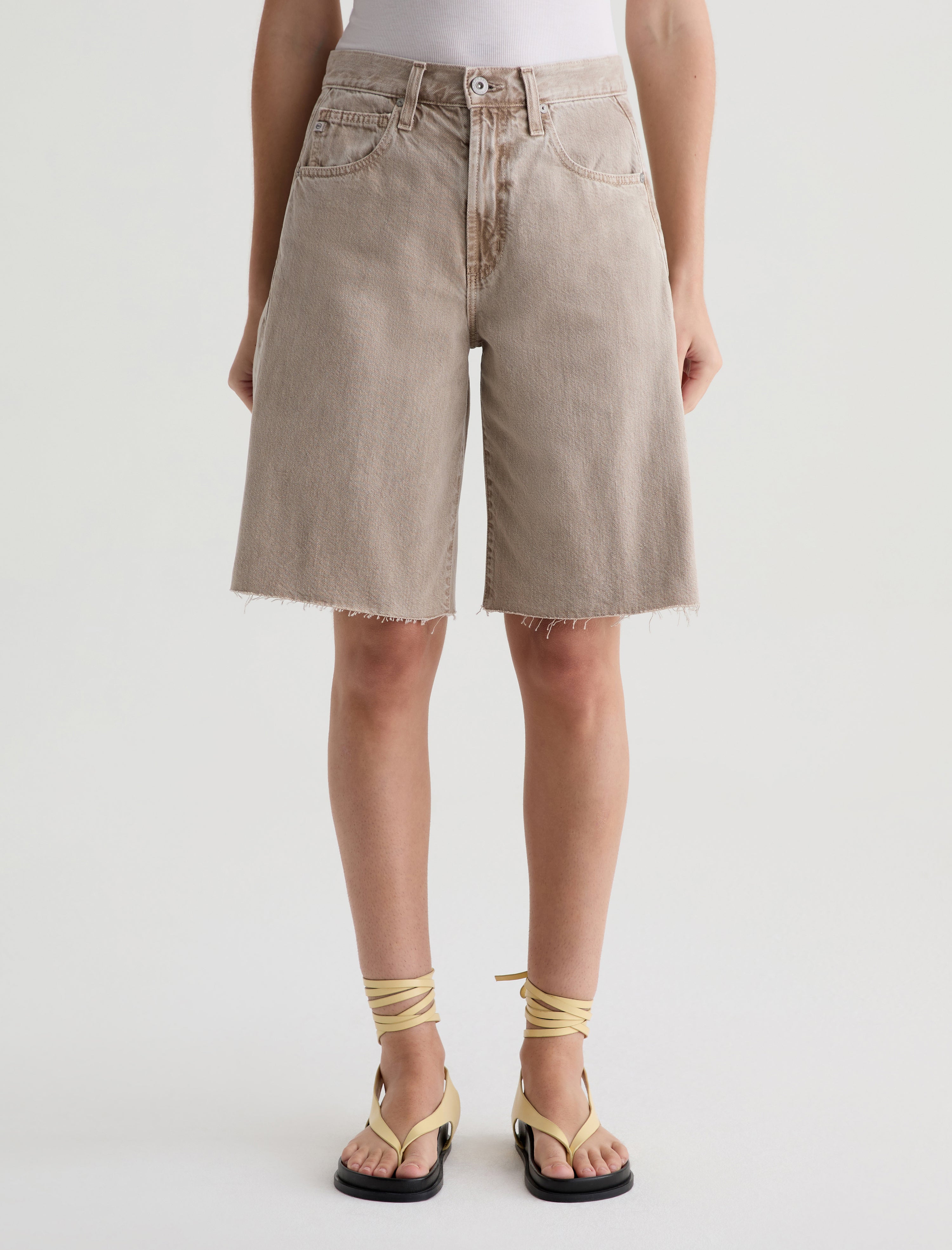 Hattie Short Sulfur Simple Taupe High-Rise Bermuda Women Bottom Photo 2