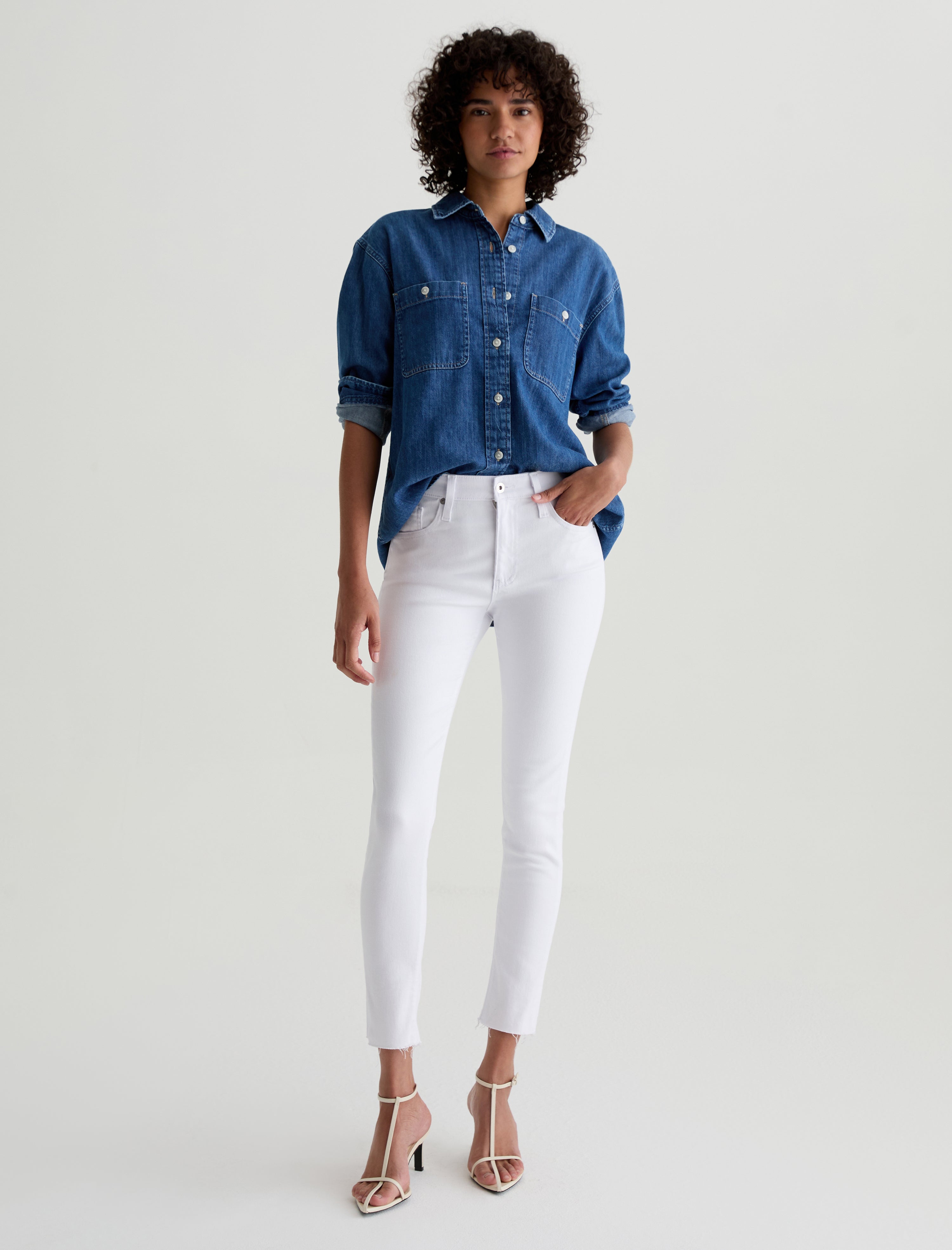 Farrah Skinny Ankle White Mid-Rise Skinny Womens Bottom Photo 1