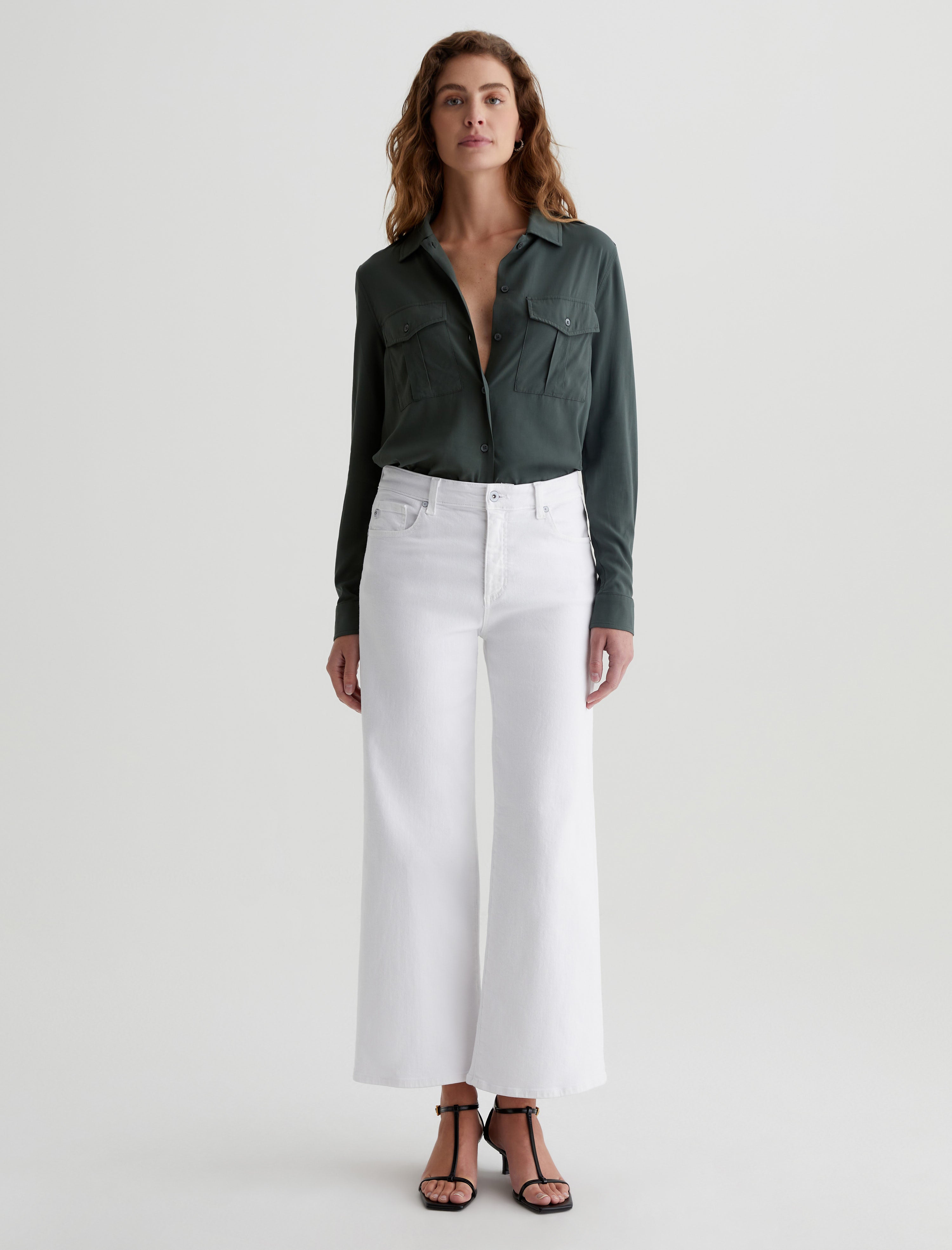 Saige Wide Leg Crop Gallery White Mid-Rise Wide Leg Women Bottom Photo 1