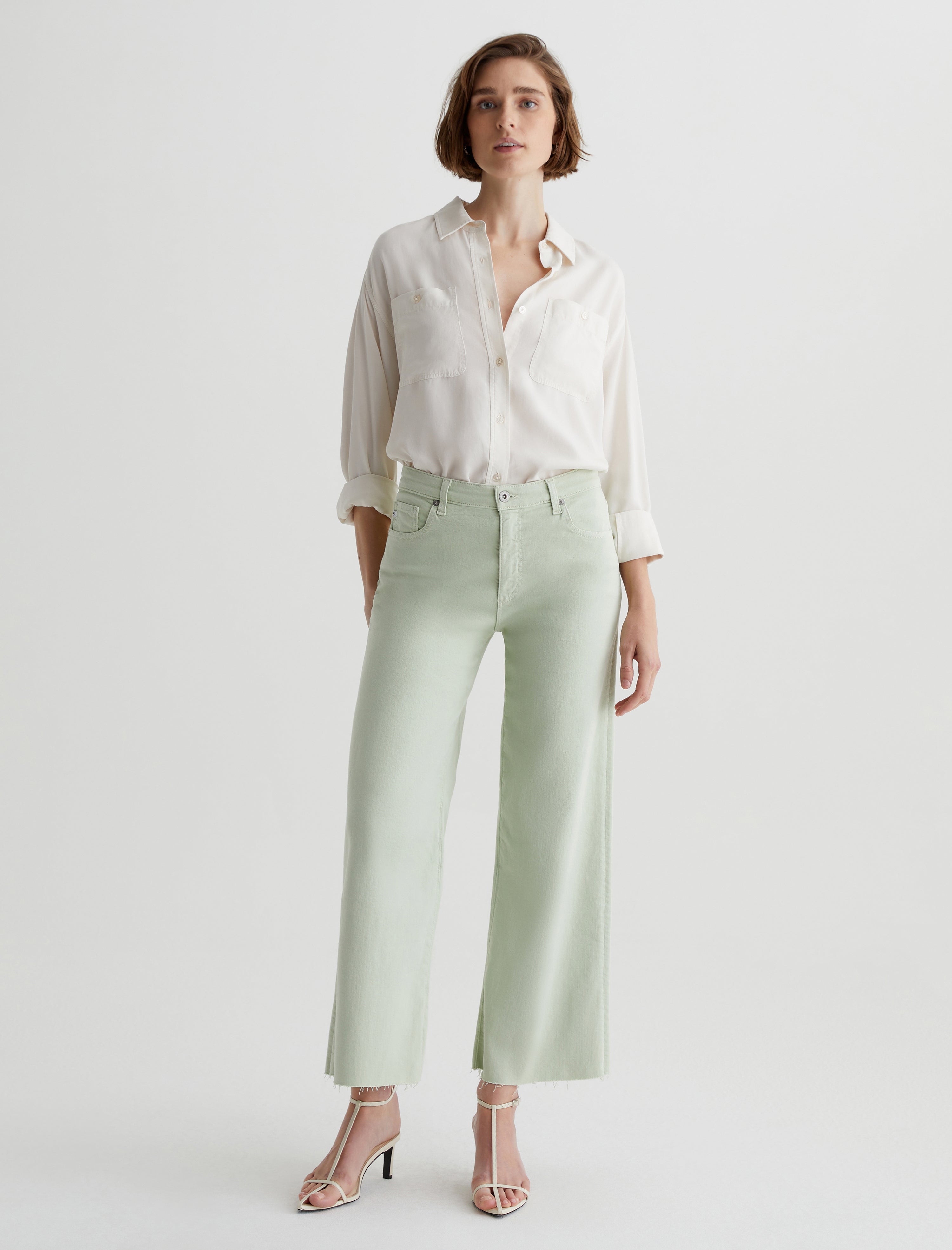 Saige Wide Leg Crop Pistachio Mid-Rise Wide Leg Women Bottom Photo 1