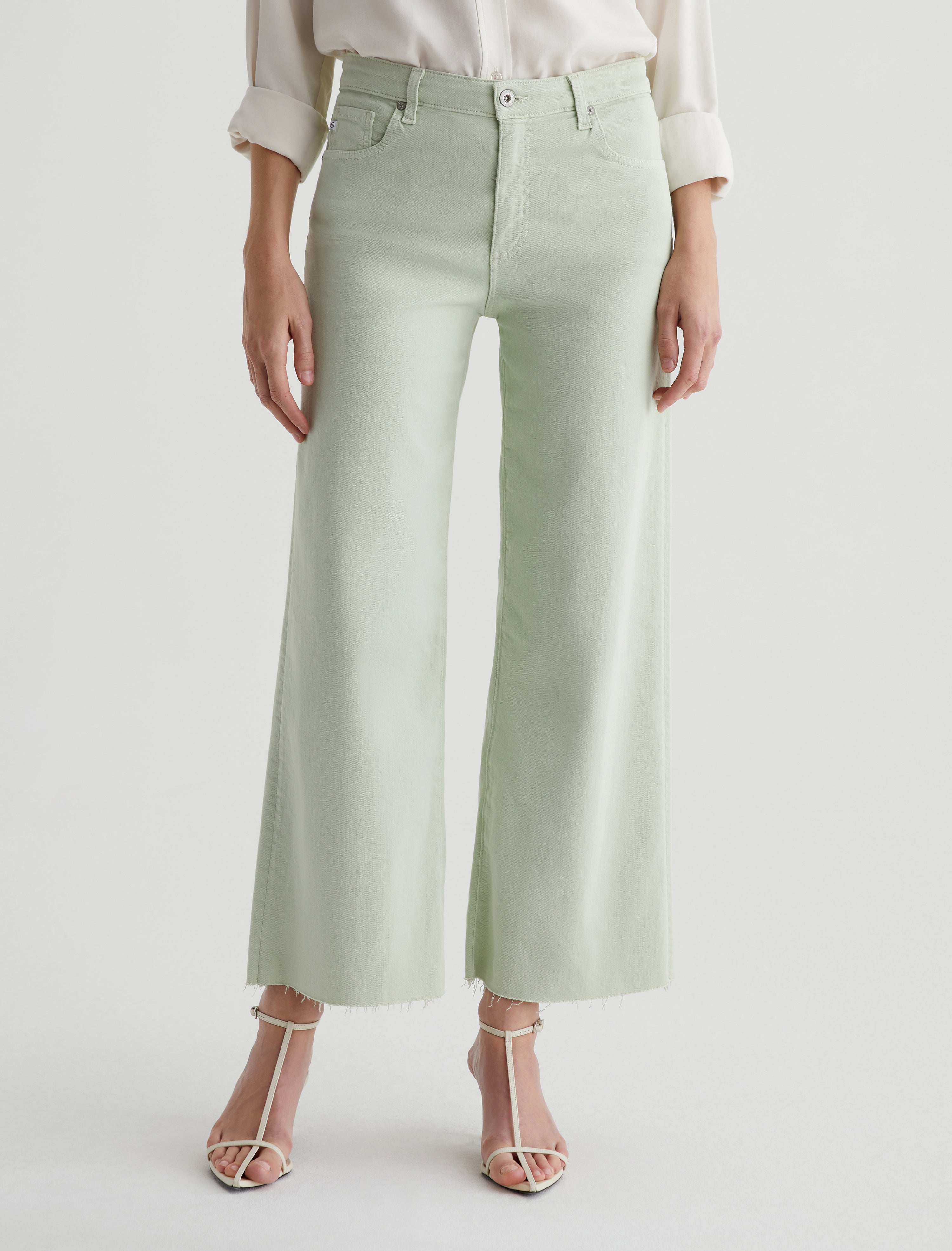 Saige Wide Leg Crop Pistachio Mid-Rise Wide Leg Women Bottom Photo 2