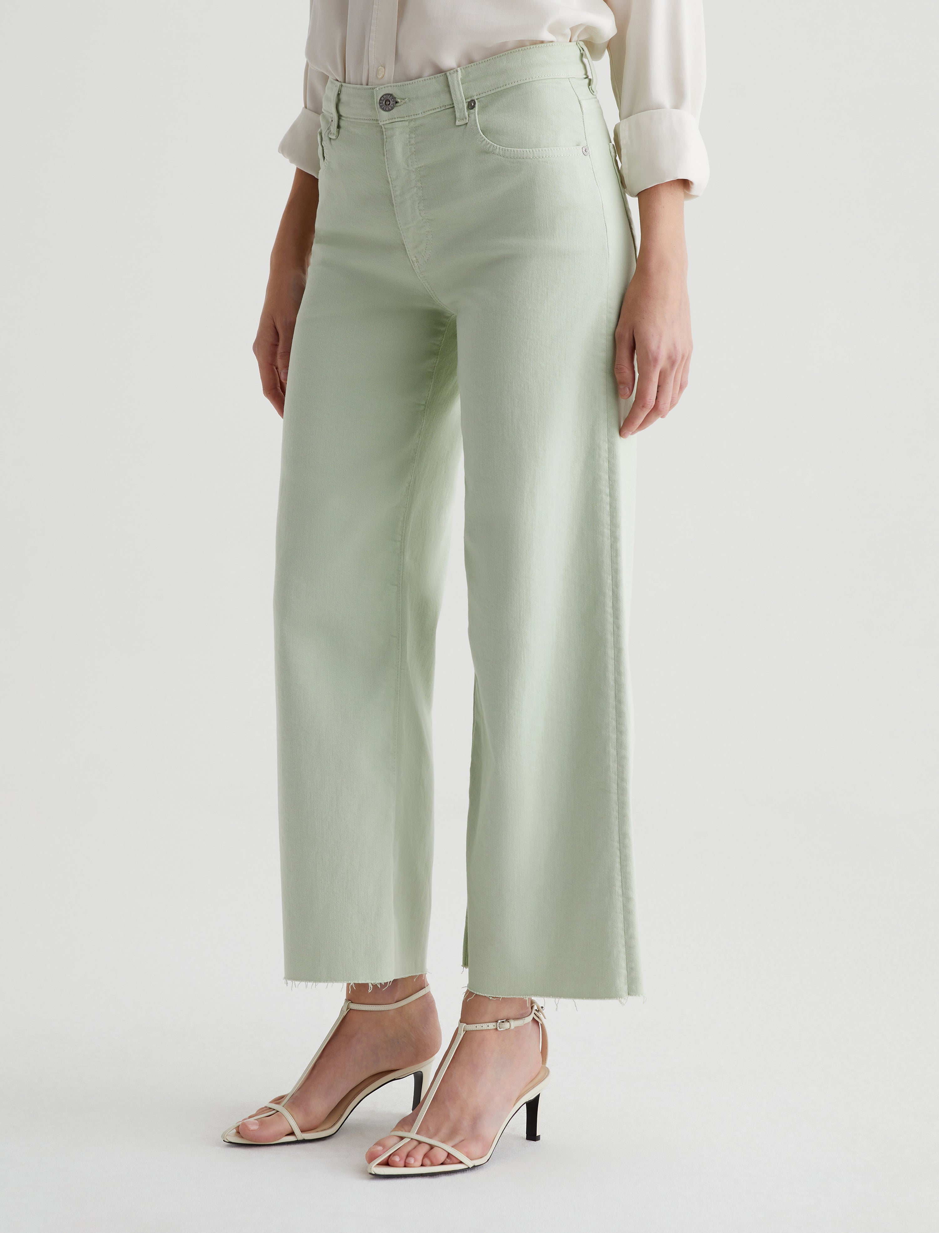 Saige Wide Leg Crop Pistachio Mid-Rise Wide Leg Women Bottom Photo 4