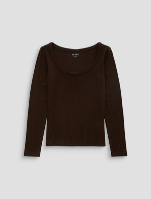 Giah Burnt Umber Essential Scoop Neck L/S Womens Top Photo 9
