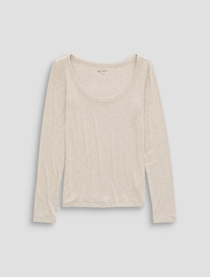 Giah Heather Oatmilk Essential Scoop Neck L/S Womens Top Photo 9