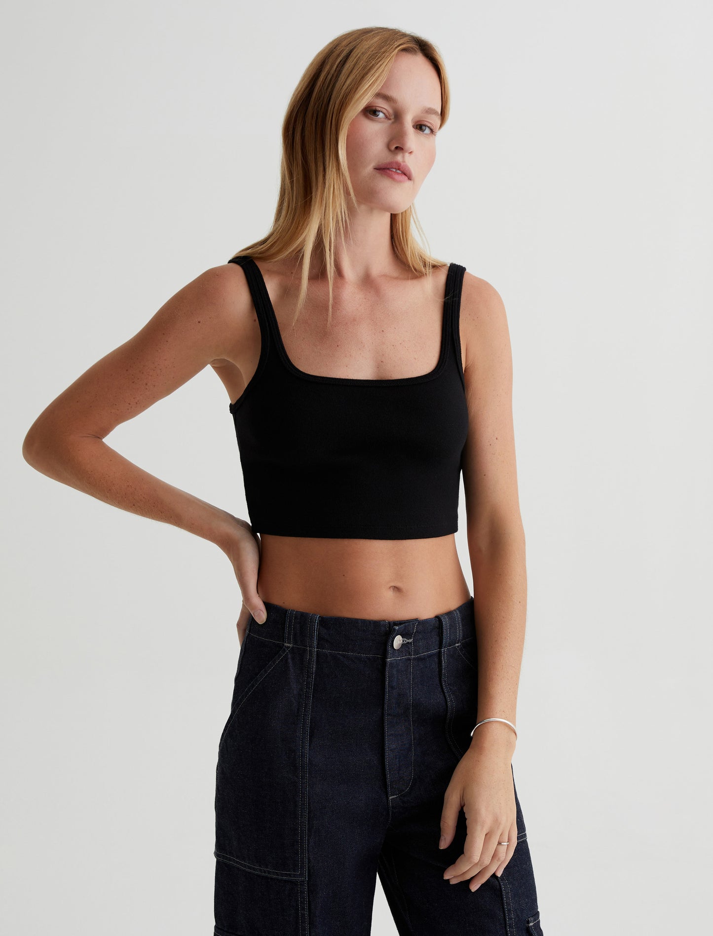 Cooper True Black Slim Fit Ribbed Square Neck Tank Women Top Photo 1