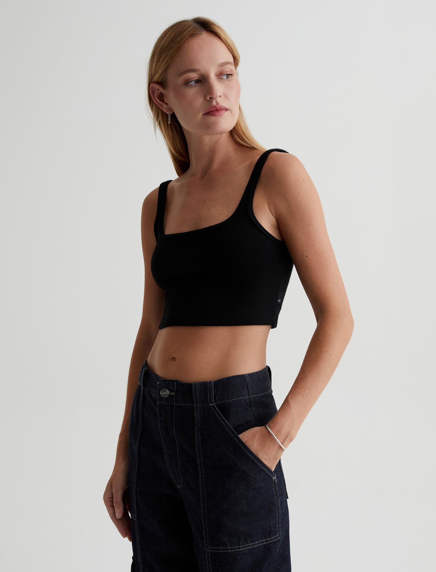 Cooper True Black Slim Fit Ribbed Square Neck Tank Women Top Photo 4