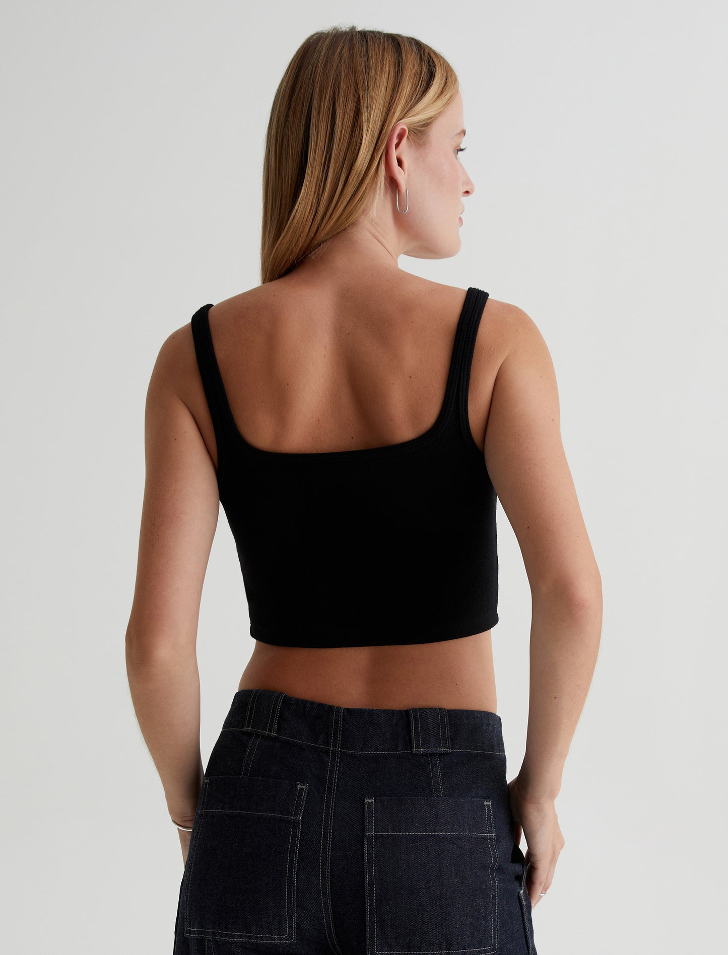 Cooper True Black Slim Fit Ribbed Square Neck Tank Women Top Photo 6