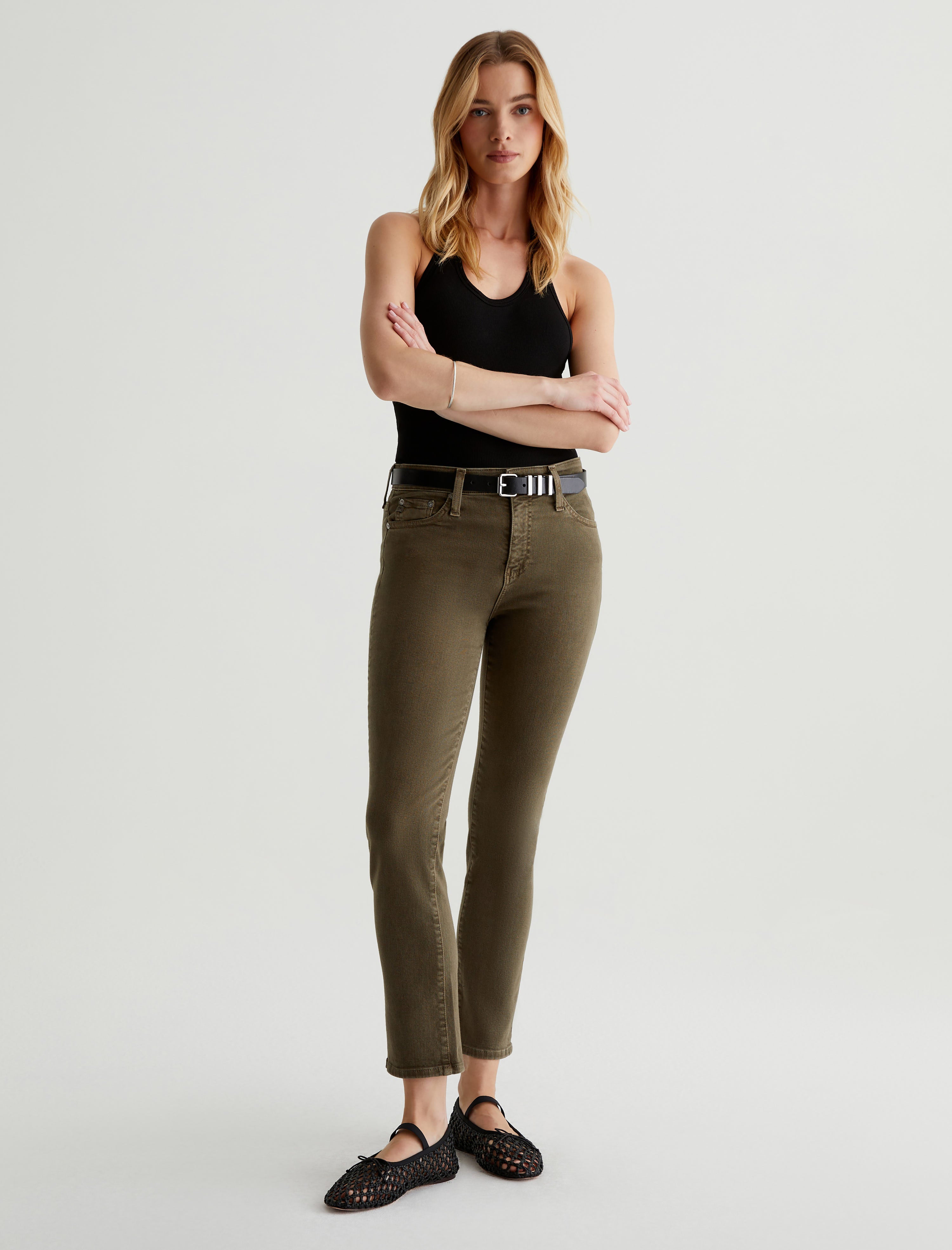 Mari Crop Sulfur Shady Moss High-Rise Slim Straight Women Bottom Photo 1