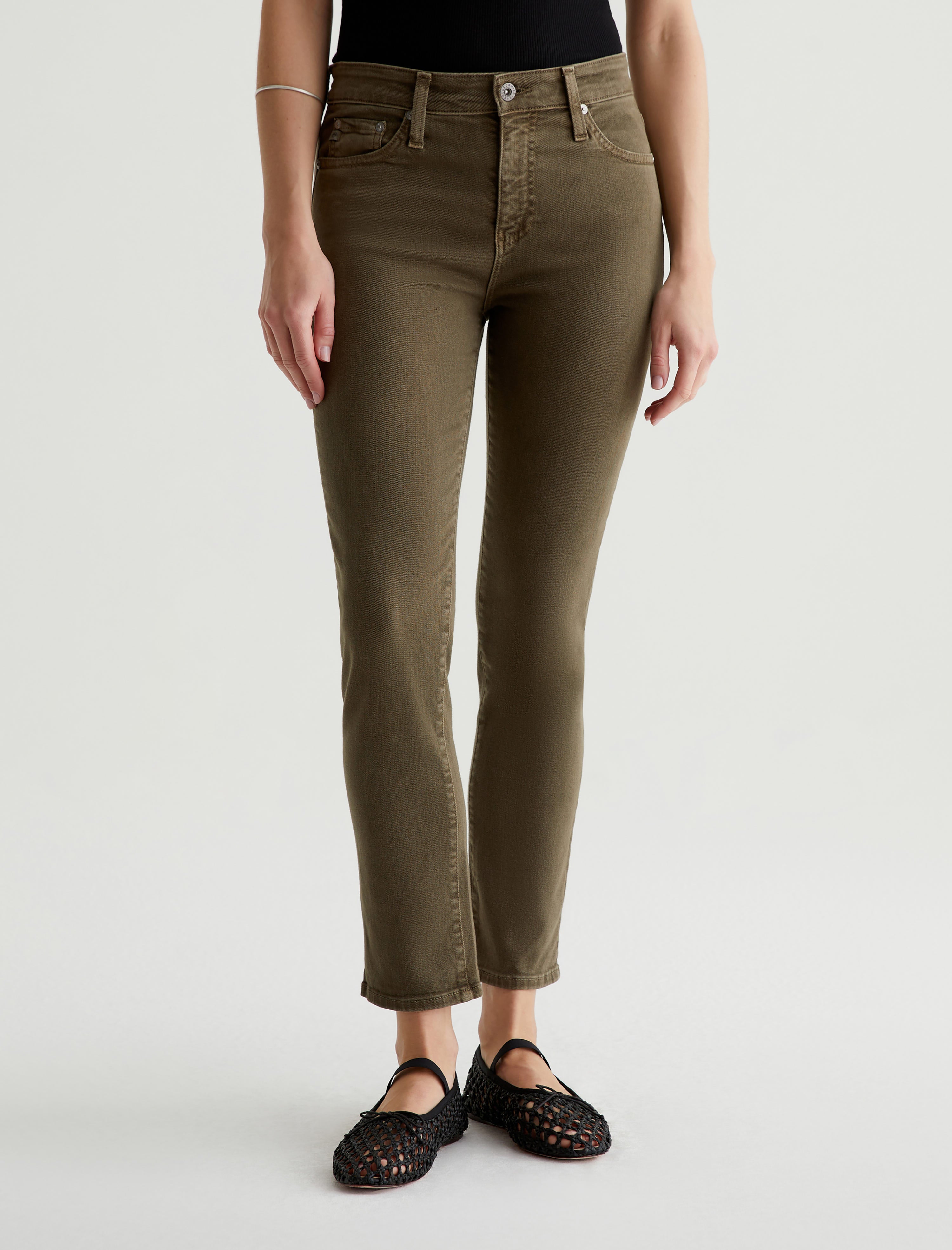 Mari Crop Sulfur Shady Moss High-Rise Slim Straight Women Bottom Photo 2