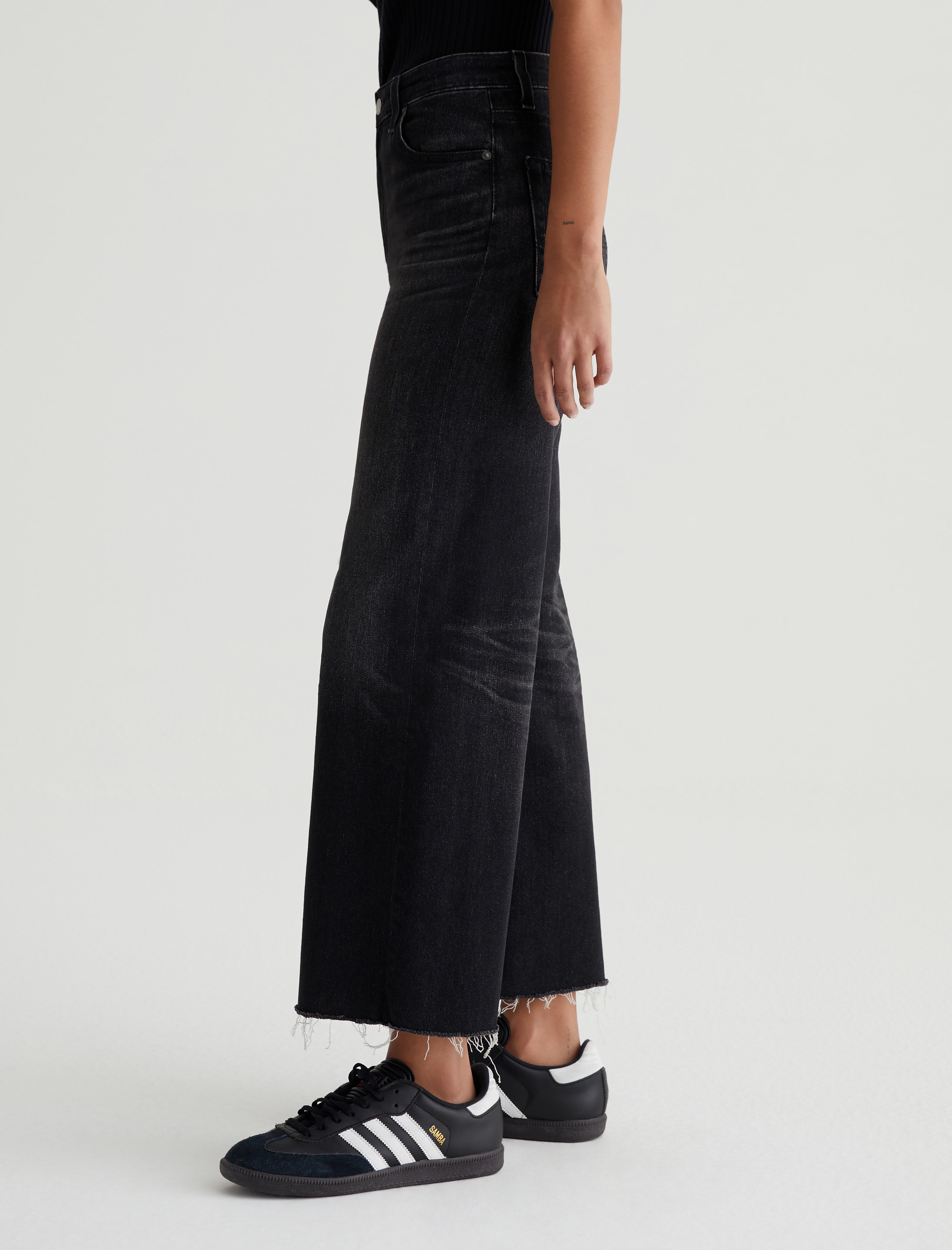 Washed black cropped clearance wide leg jeans