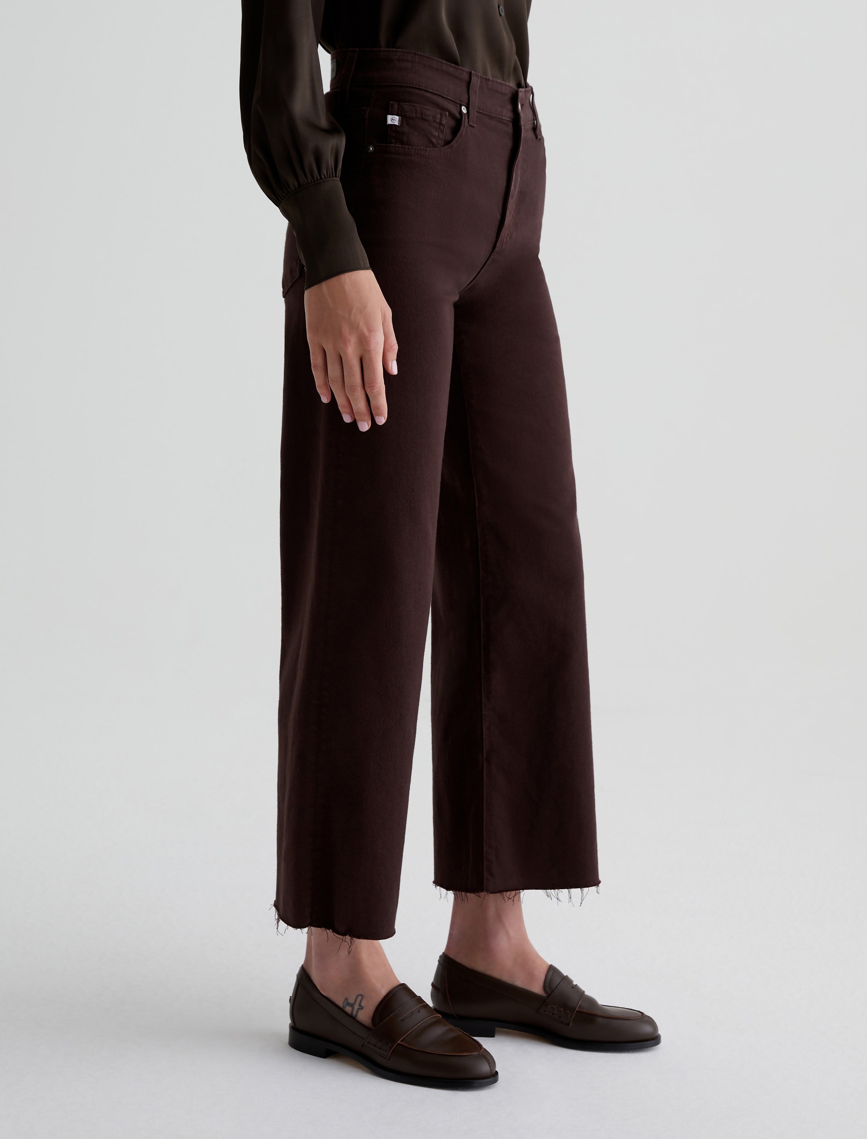 Saige Wide Leg Crop Amaretto Noir High-Rise Straight Women Bottom Photo 4
