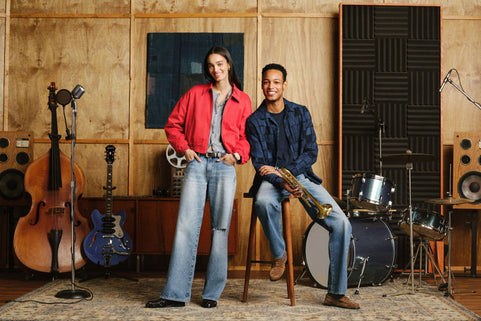 Man and women in a music studio