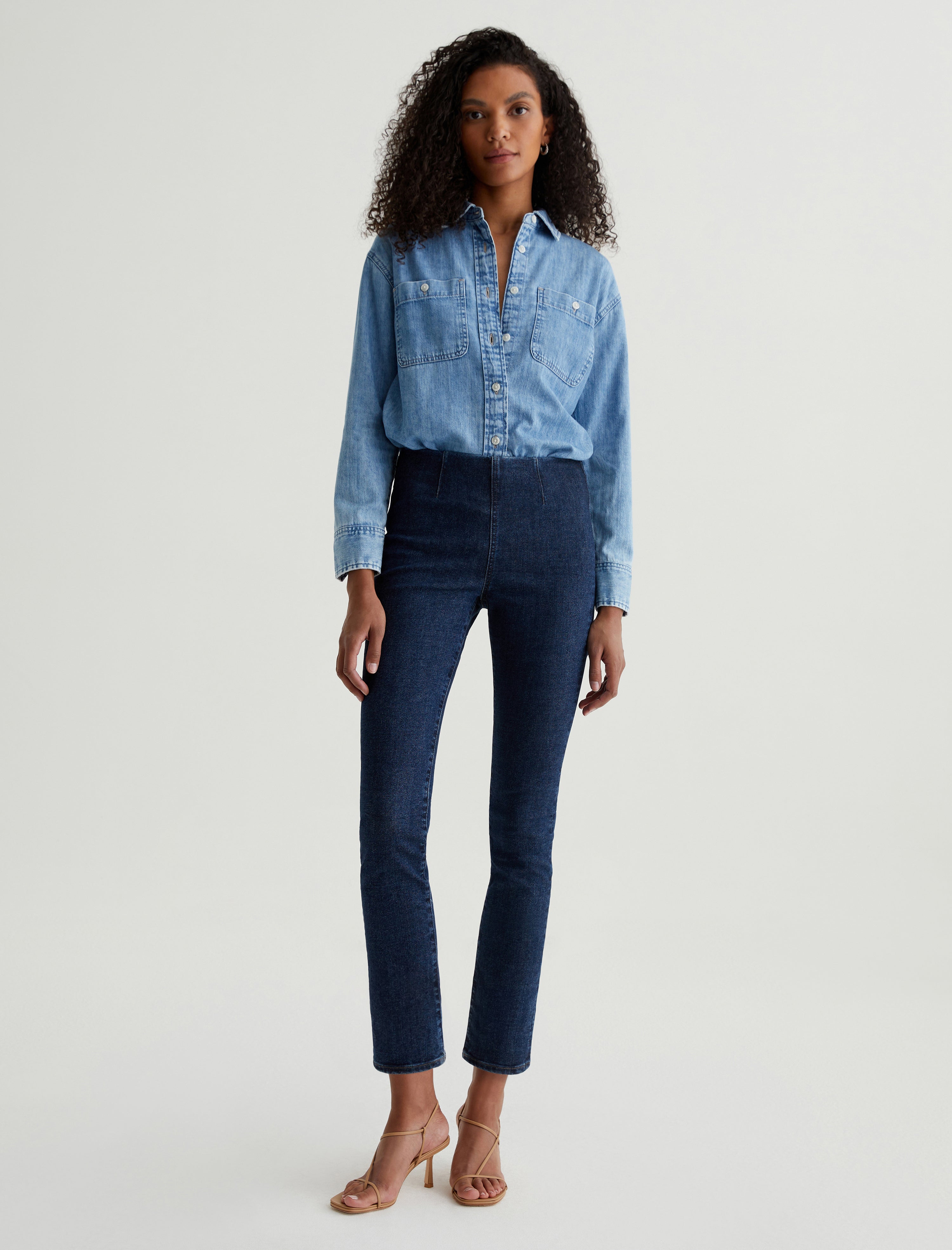 Mari Crop Hyacinth Pull On Mid Rise Slim Straight Women Bottom Photo 1