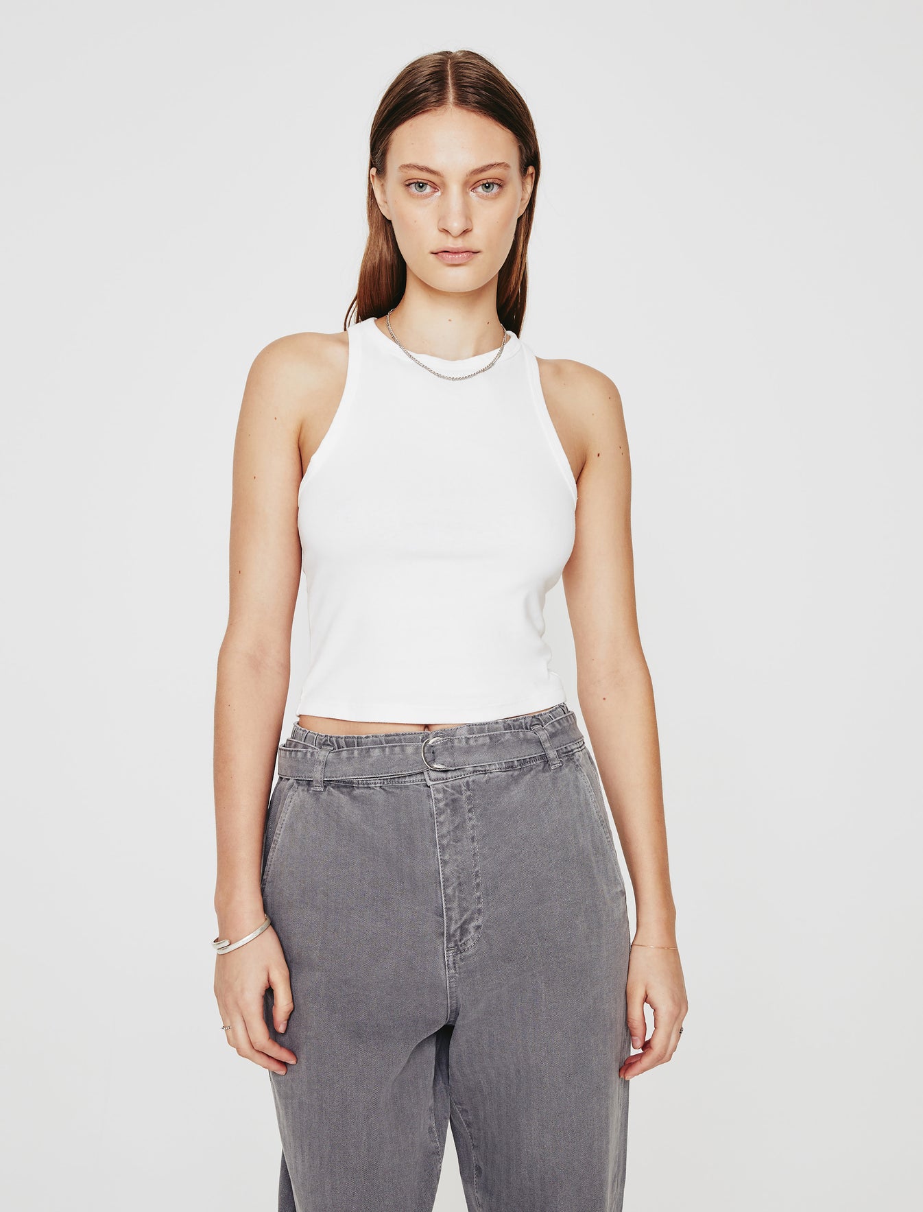 Olive Tank Ex-White 90'S Vintage Crop Tank Women Top Photo 2