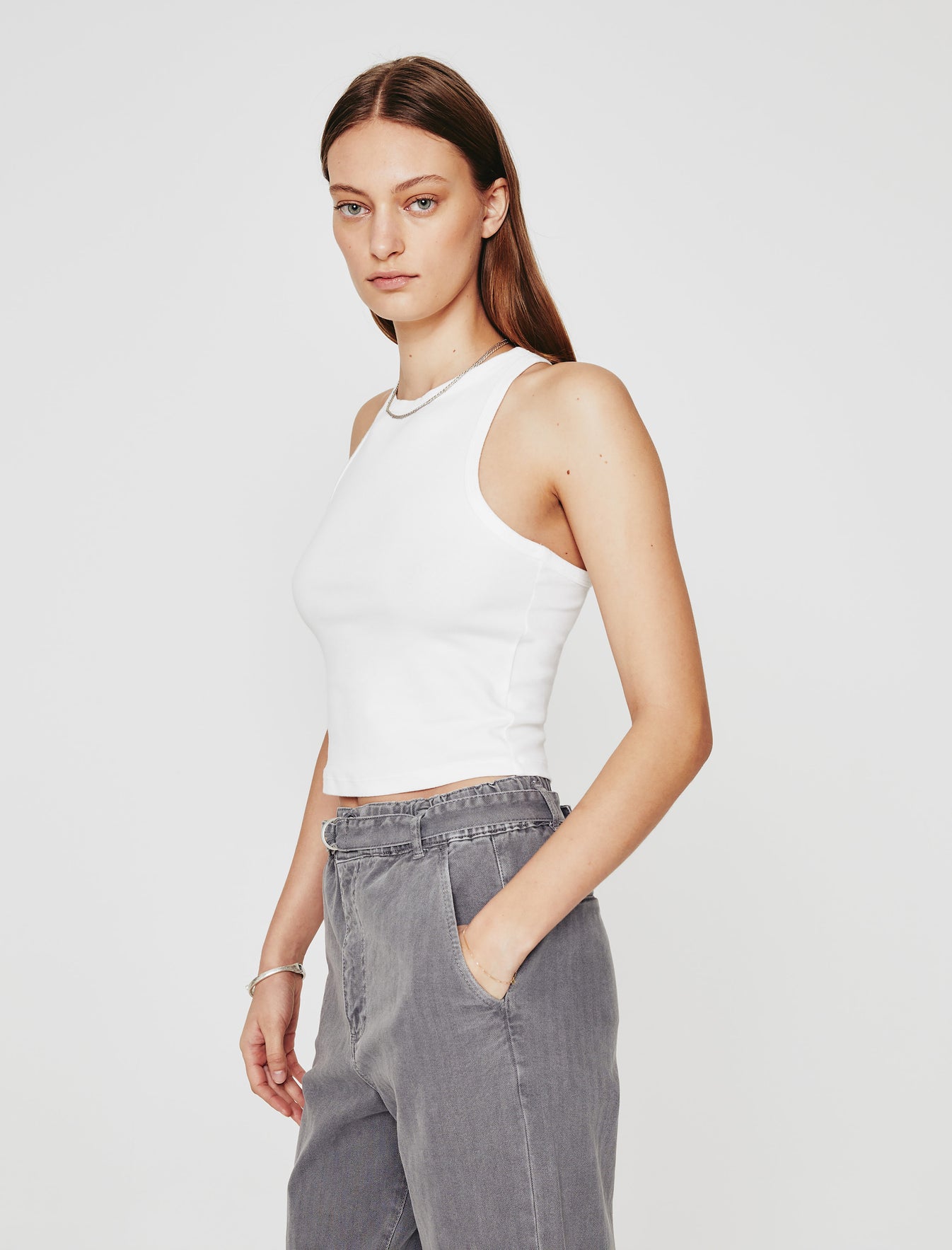 Olive Tank Ex-White 90'S Vintage Crop Tank Women Top Photo 4