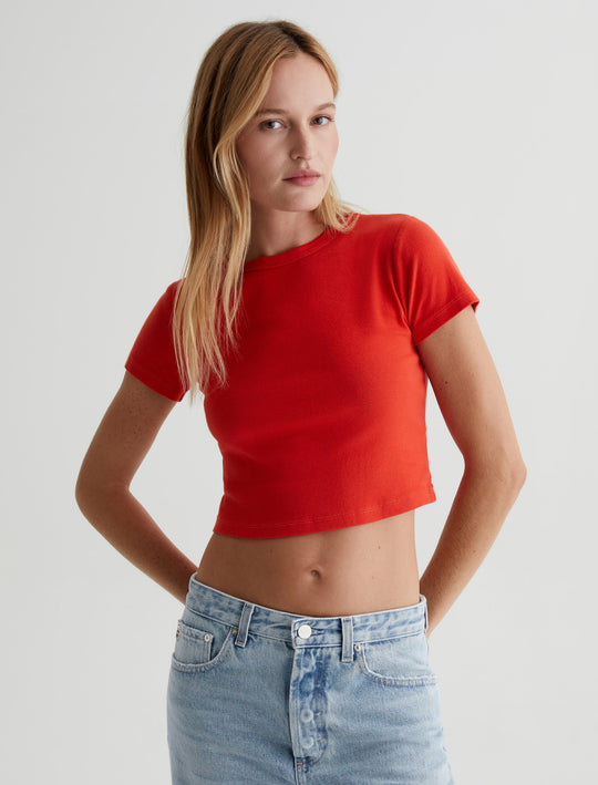 Emily Crew Sunburst Slim Fit Short Sleeve Crew Neck Rib T-Shirt Women Top Photo 1
