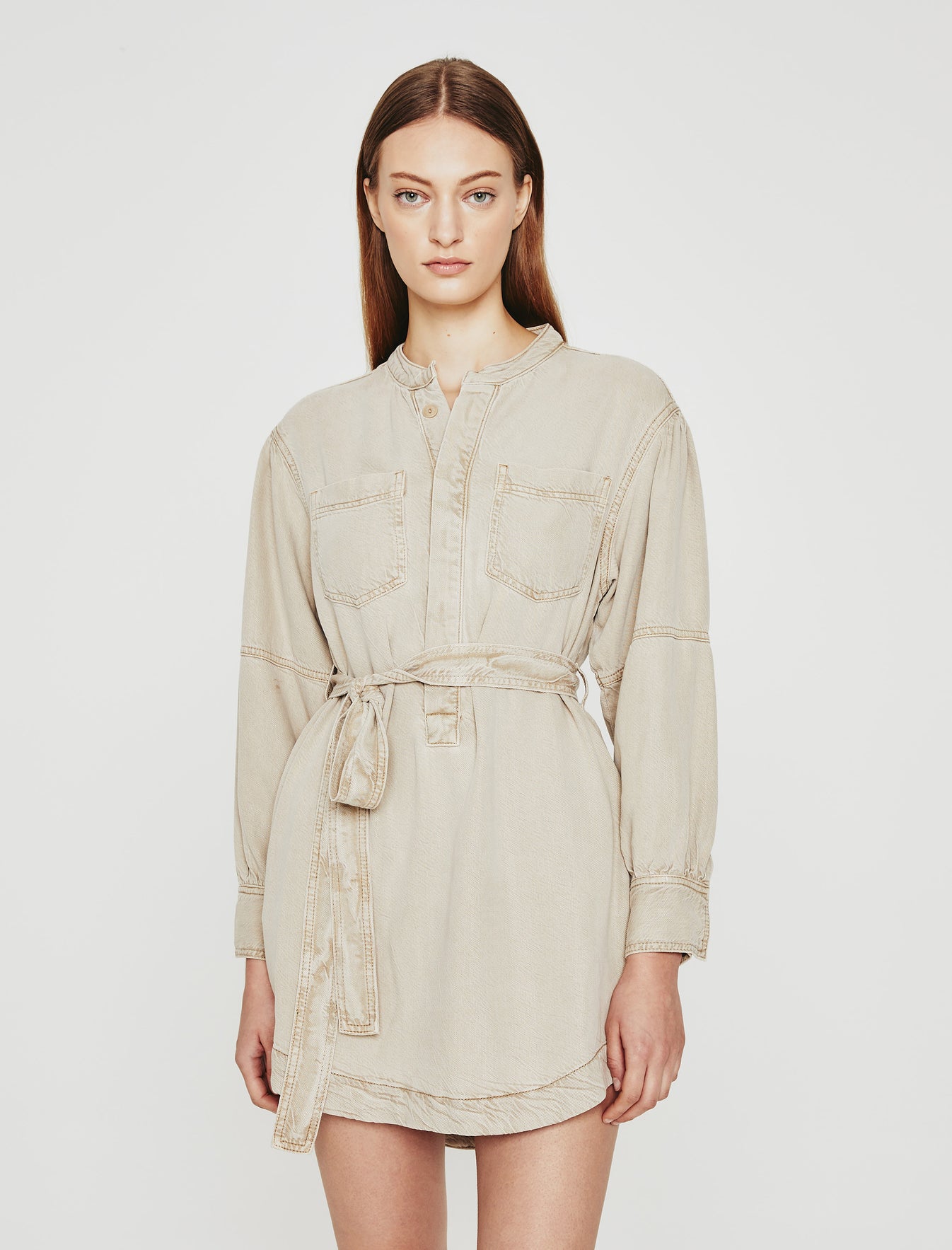 Poppy Dress Sulfur Dry Dust Belted Shirt Dress Women Onepiece Photo 2