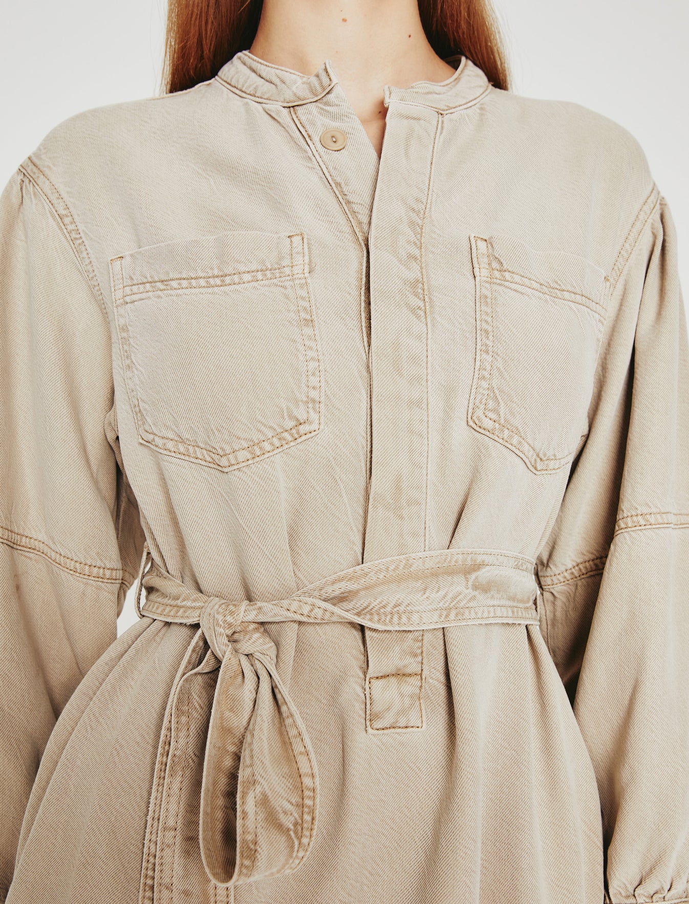 Poppy Dress Sulfur Dry Dust Belted Shirt Dress Women Onepiece Photo 3