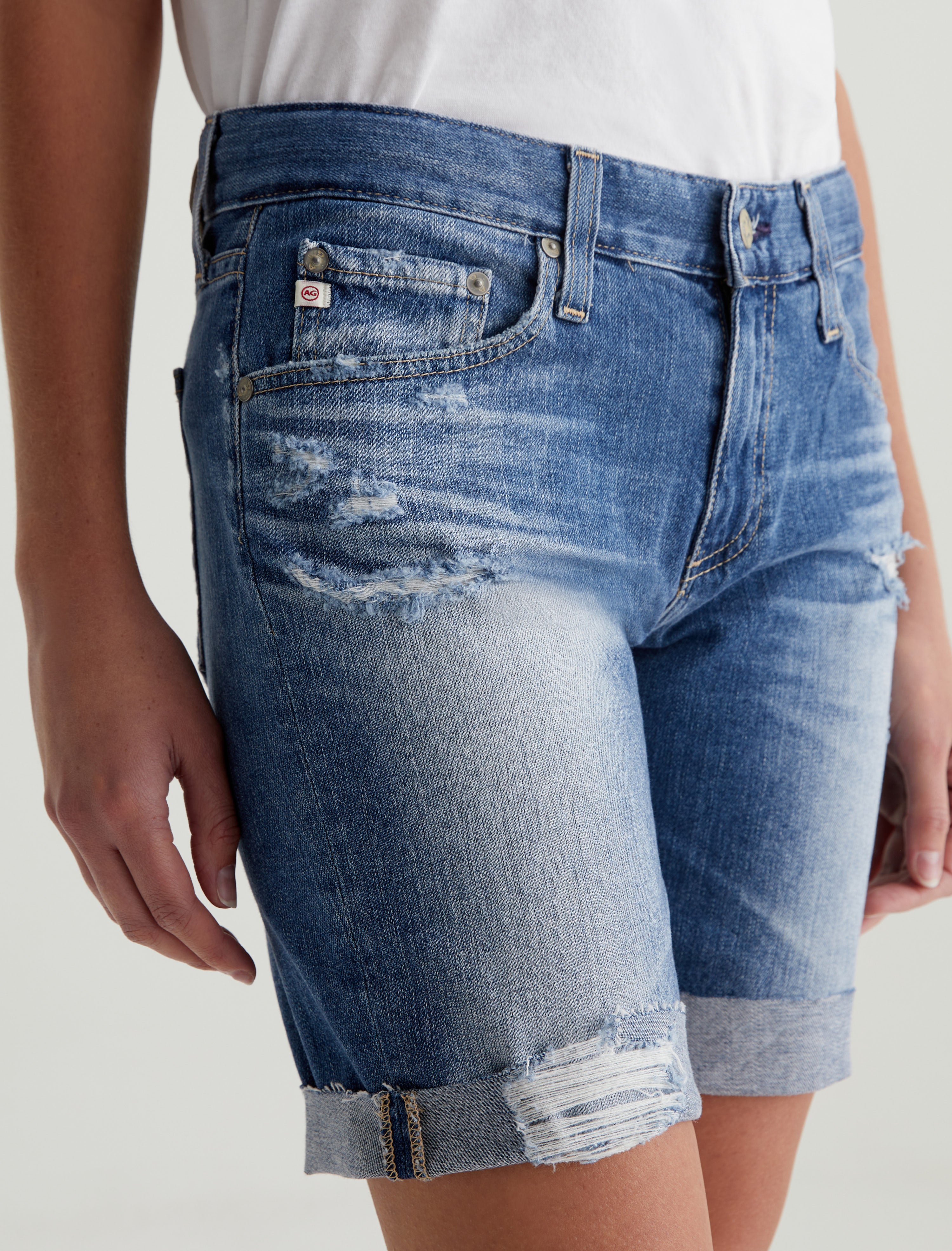 Nikki Short 16 Years Indigo Deluge Destructed AG-ed Relaxed Skinny Denim Short Women Bottom Photo 3