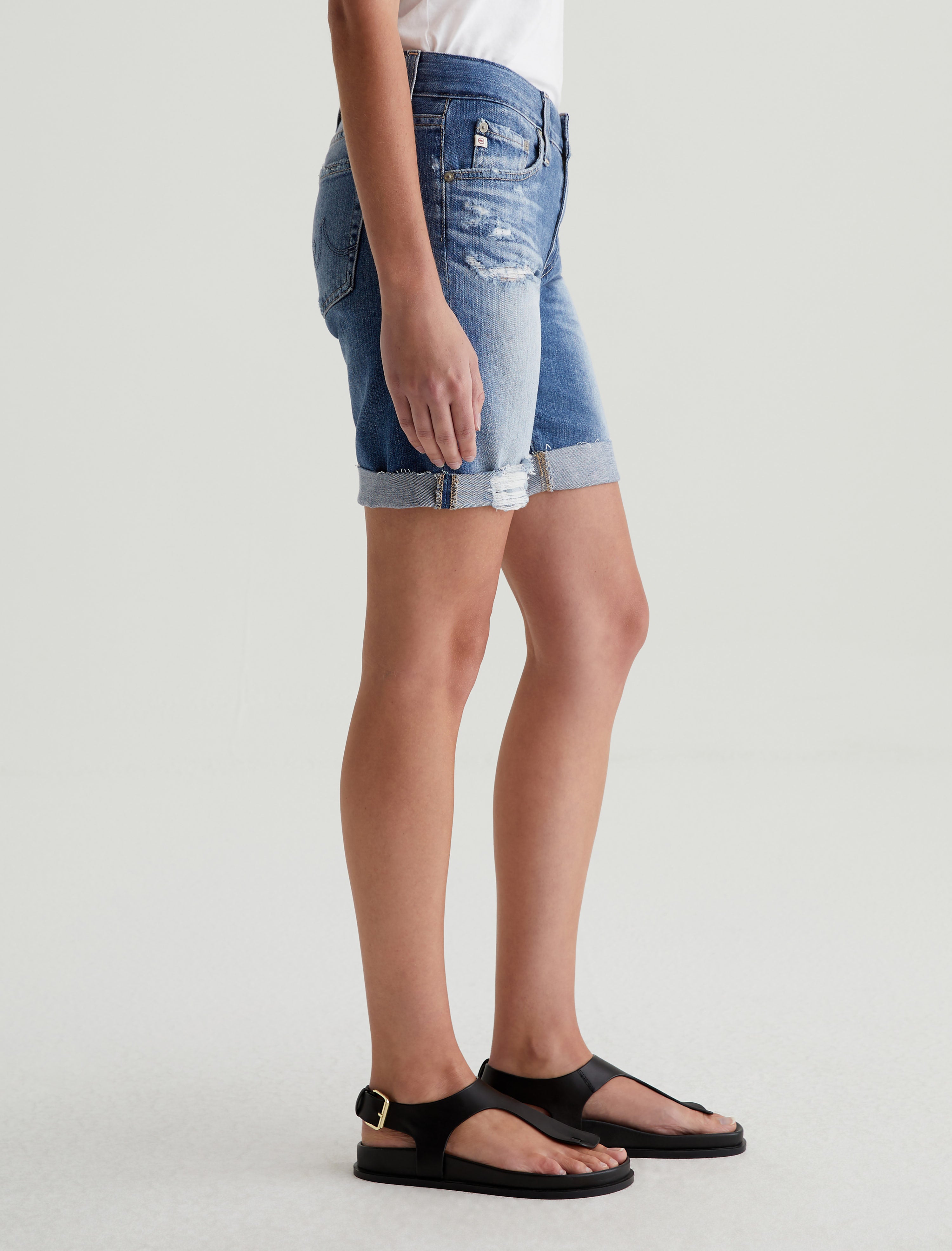 Nikki Short 16 Years Indigo Deluge Destructed AG-ed Relaxed Skinny Denim Short Women Bottom Photo 4