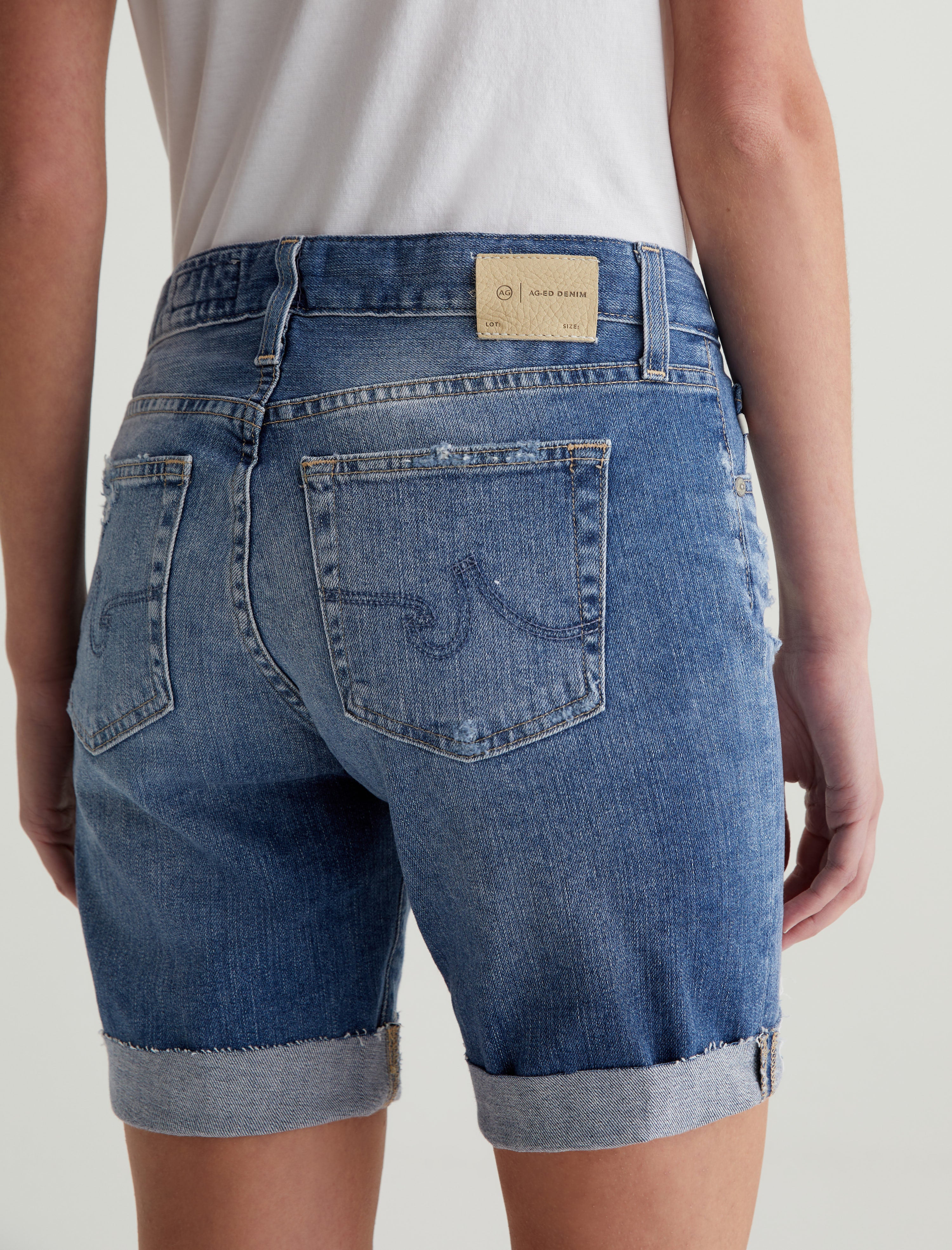 Nikki Short 16 Years Indigo Deluge Destructed AG-ed Relaxed Skinny Denim Short Women Bottom Photo 6