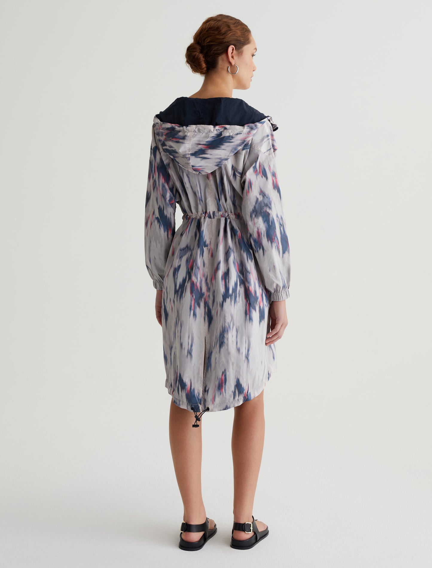 Luna Parka Ikat Waterfall Blue Multi Cinched Waist Hooded Zip Front Women Top Photo 6