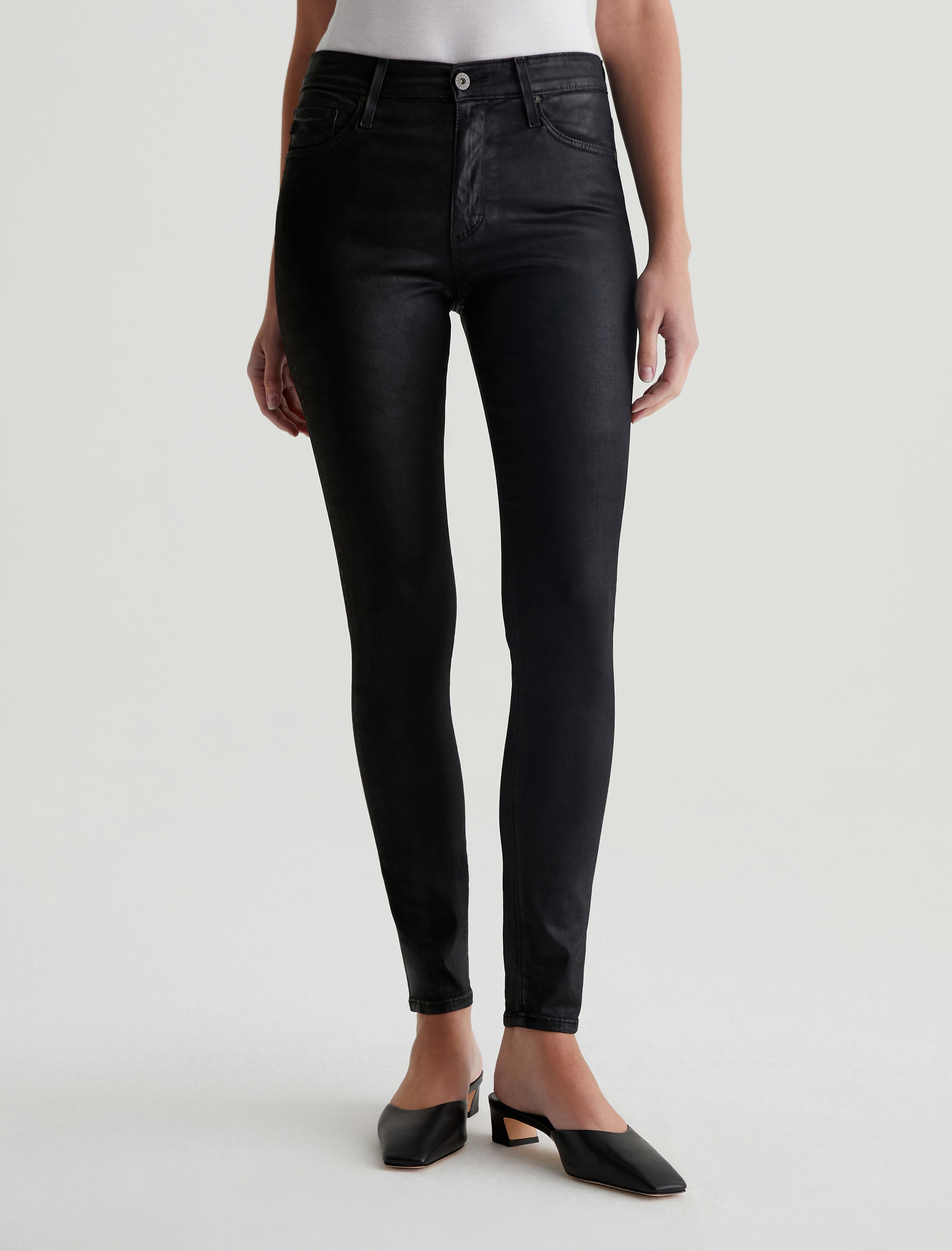 Farrah Skinny Ankle Leatherette Super Black Mid-Rise Skinny Ankle Women Bottom Photo 2