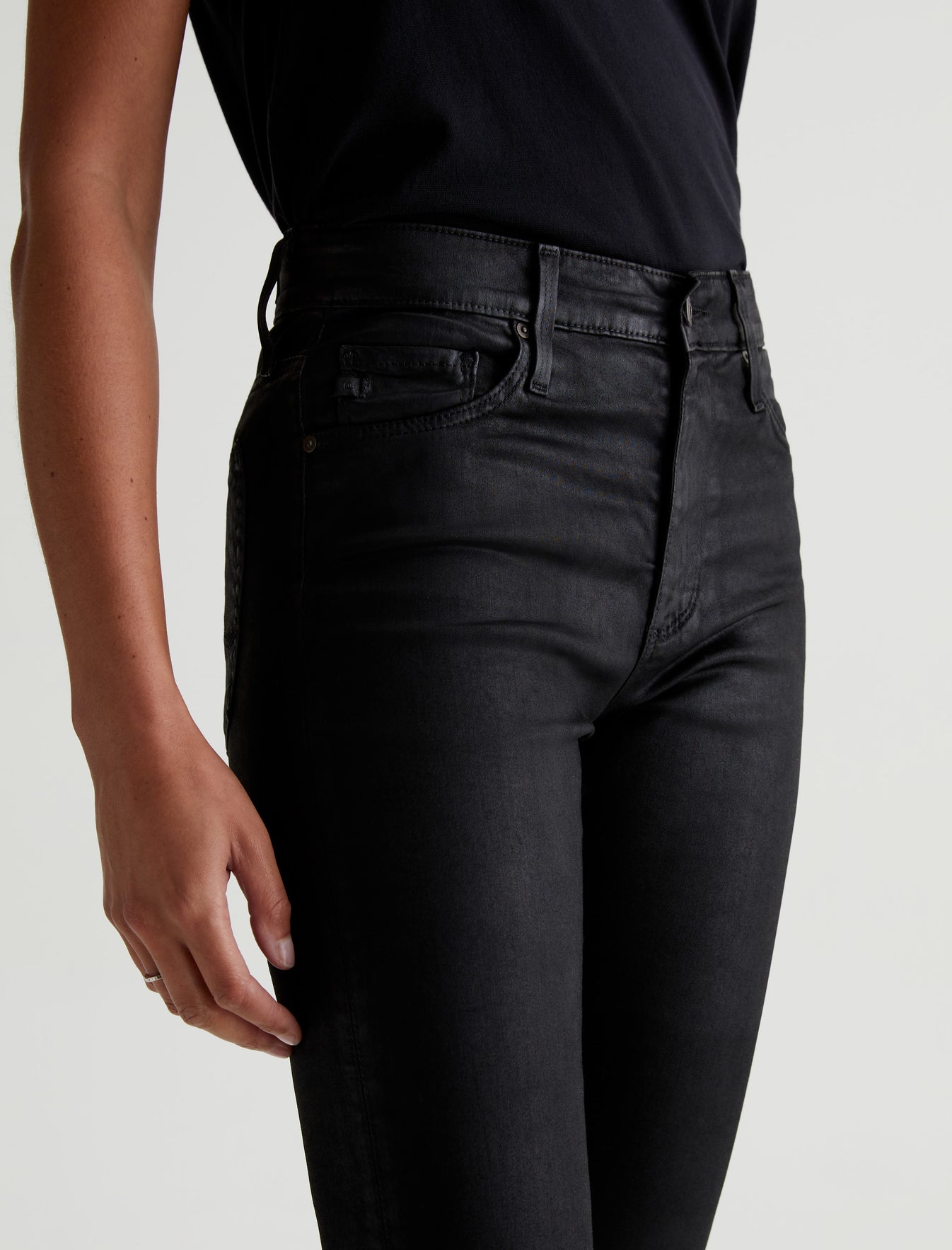 Womens Farrah Skinny Ankle Leatherette Super Black at AG Jeans Official  Store