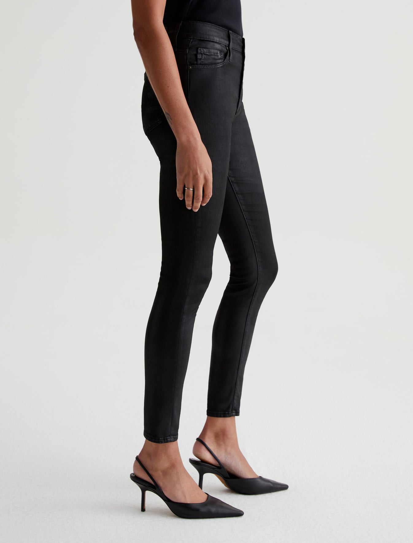 Farrah Skinny Ankle Leatherette Super Black Leatherette High-Rise Skinny Ankle Women Bottom Photo 4