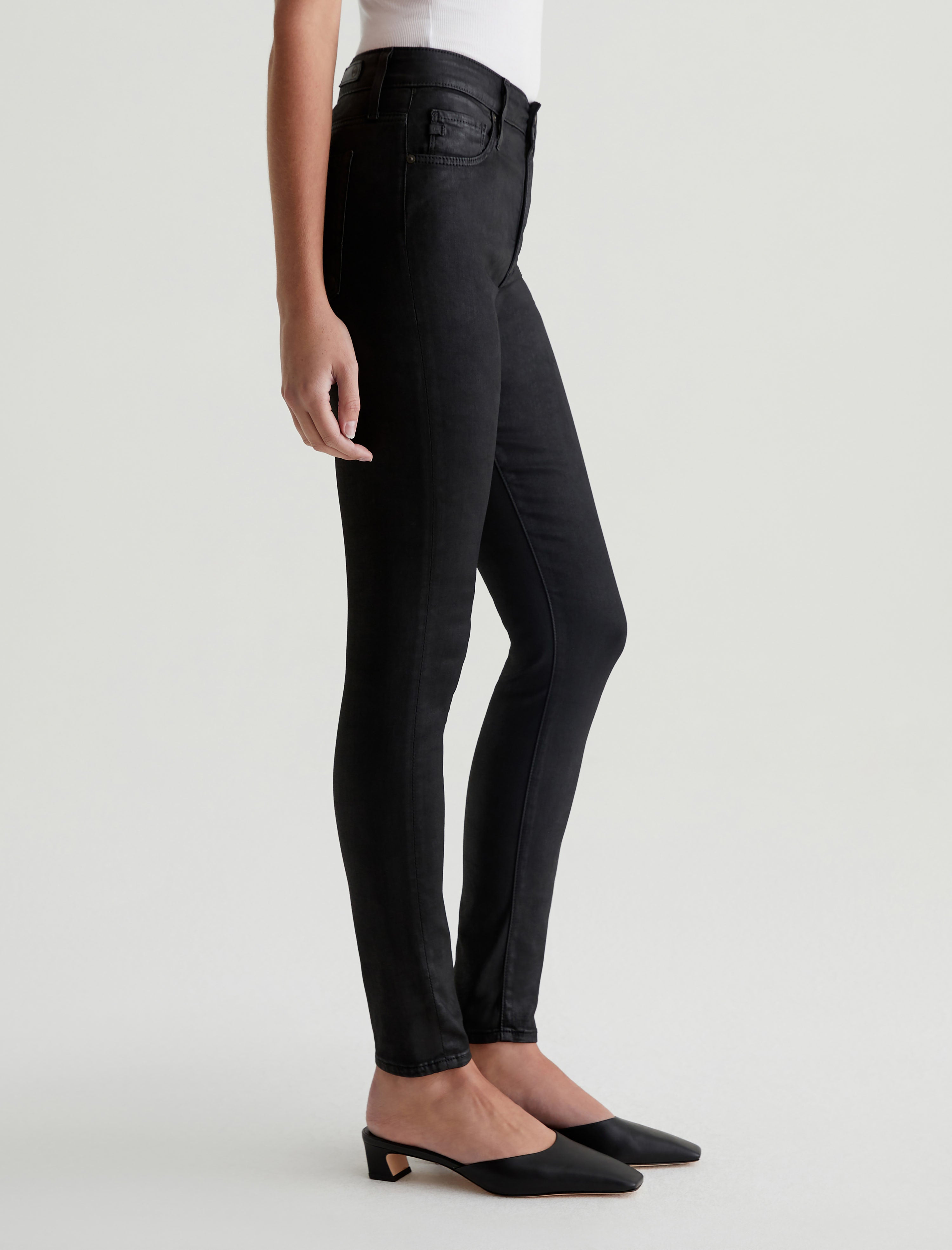Farrah Skinny Ankle Leatherette Super Black Mid-Rise Skinny Ankle Women Bottom Photo 4