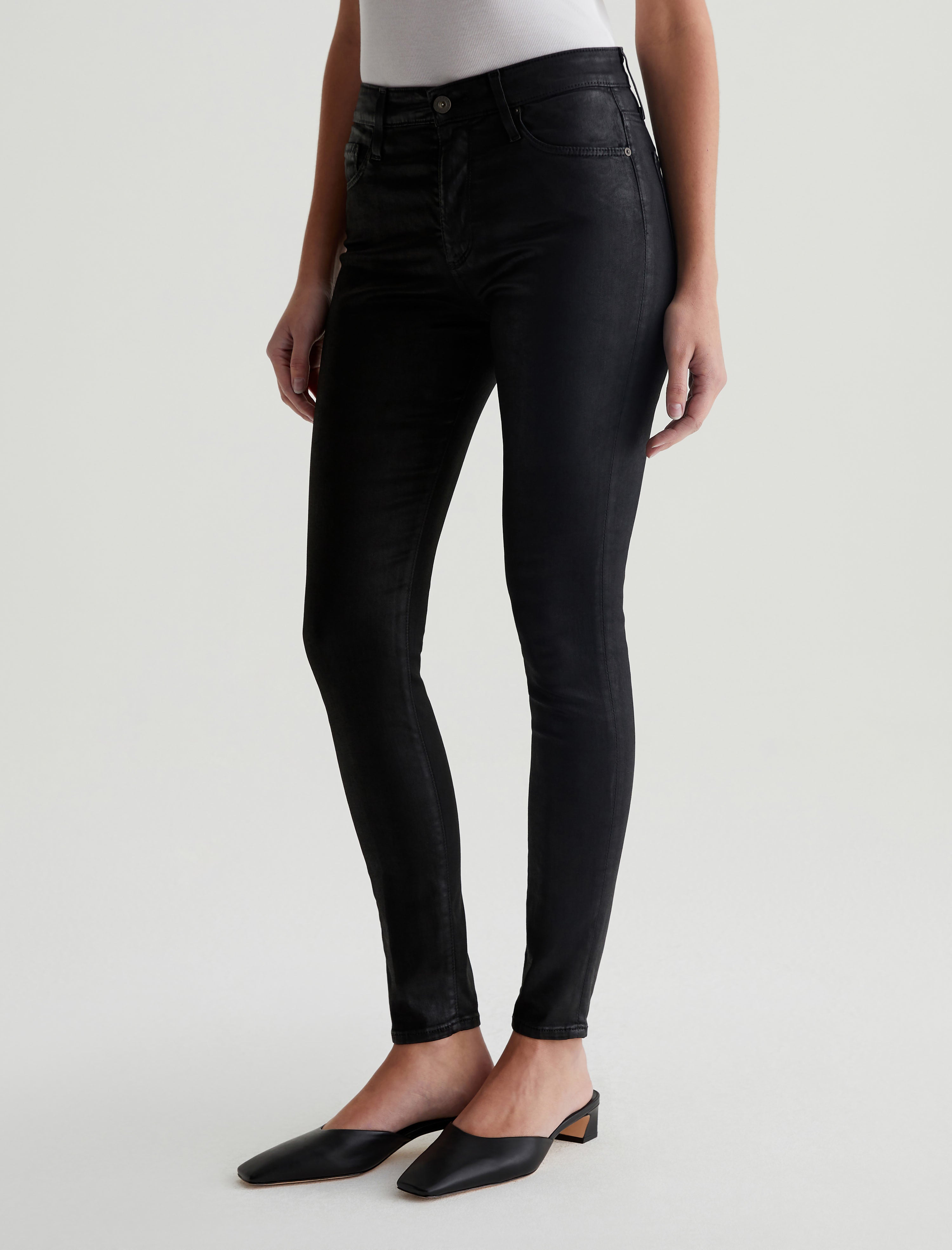 Farrah Skinny Ankle Leatherette Super Black Mid-Rise Skinny Ankle Women Bottom Photo 5