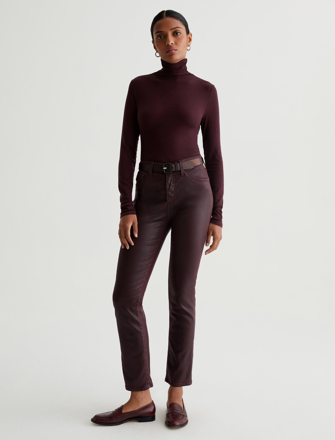 Mari Leatherette Pinot Noir Leatherette High-Rise Slim Straight Photo 1