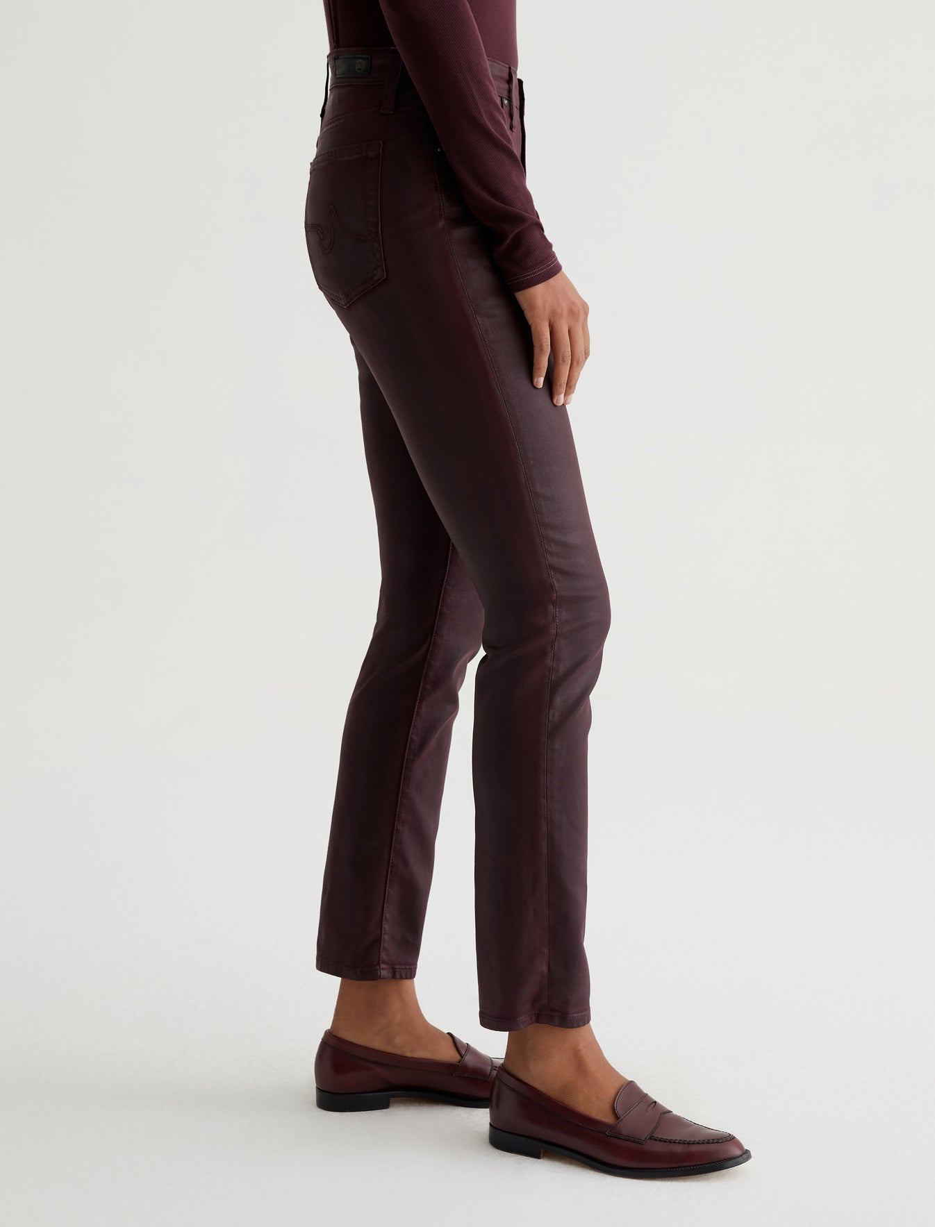 Mari Leatherette Pinot Noir Leatherette High-Rise Slim Straight Photo 4