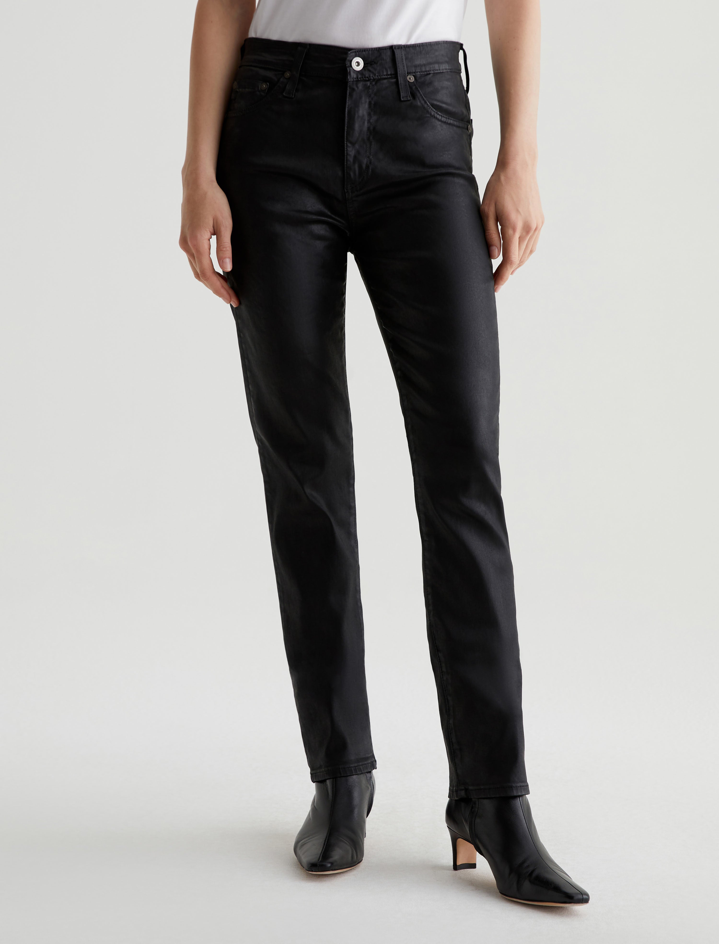 Mari Extended Leatherette Super Black High-Rise Slim Straight Women Bottom Photo 2