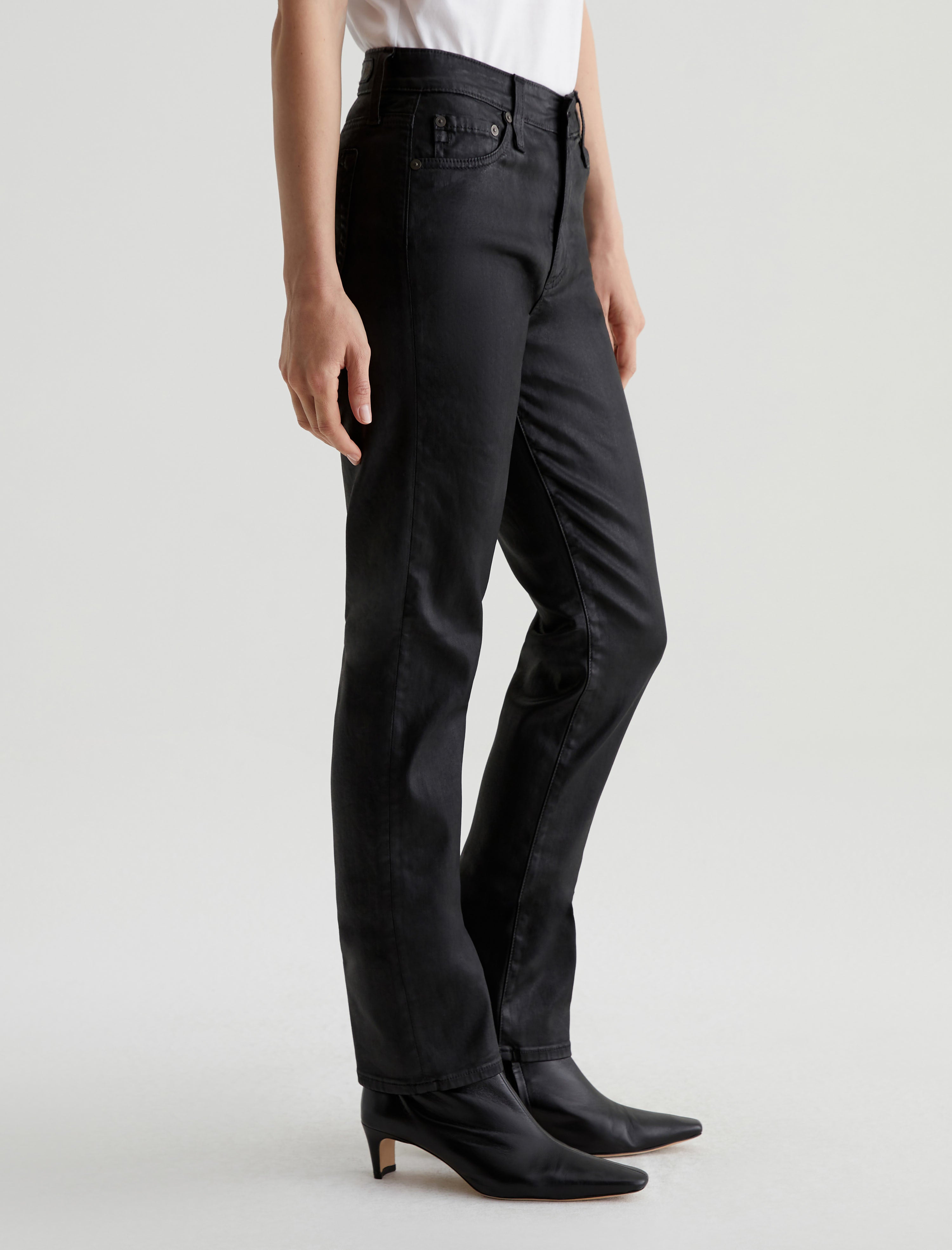 Mari Extended Leatherette Super Black High-Rise Slim Straight Women Bottom Photo 4