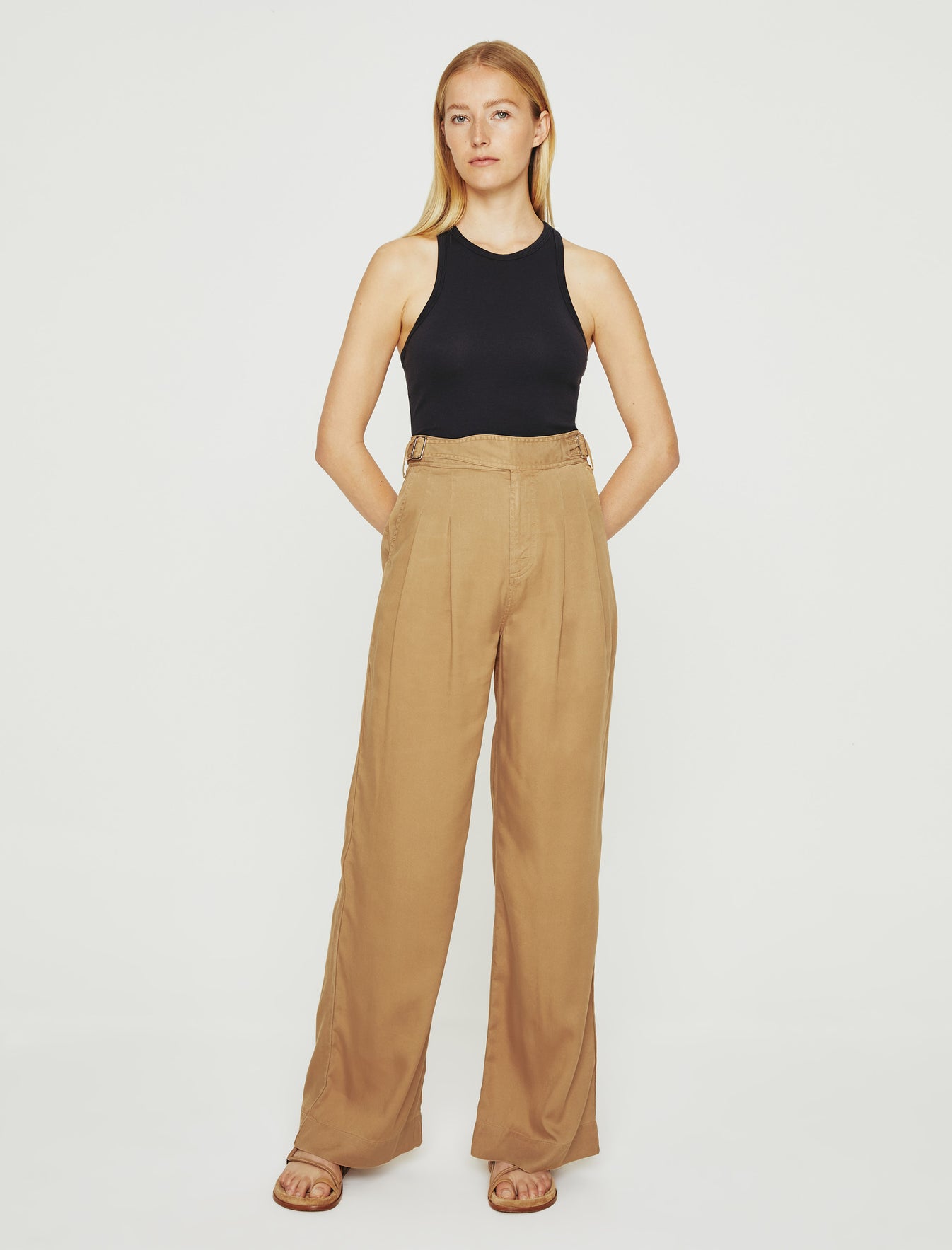 Natalie Antique Bronze Double Pleats Wide Leg Trouser Women Bottom Photo 1