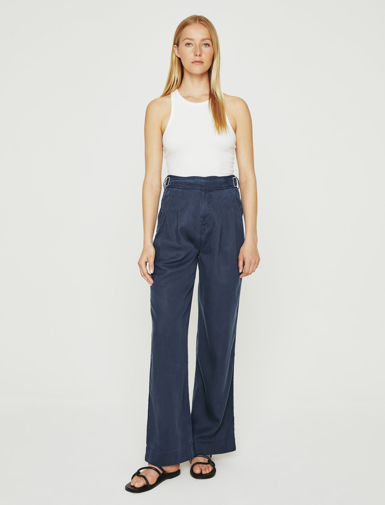 Natalie Deep Navy Double Pleats Wide Leg Trouser Women Bottom Photo 1